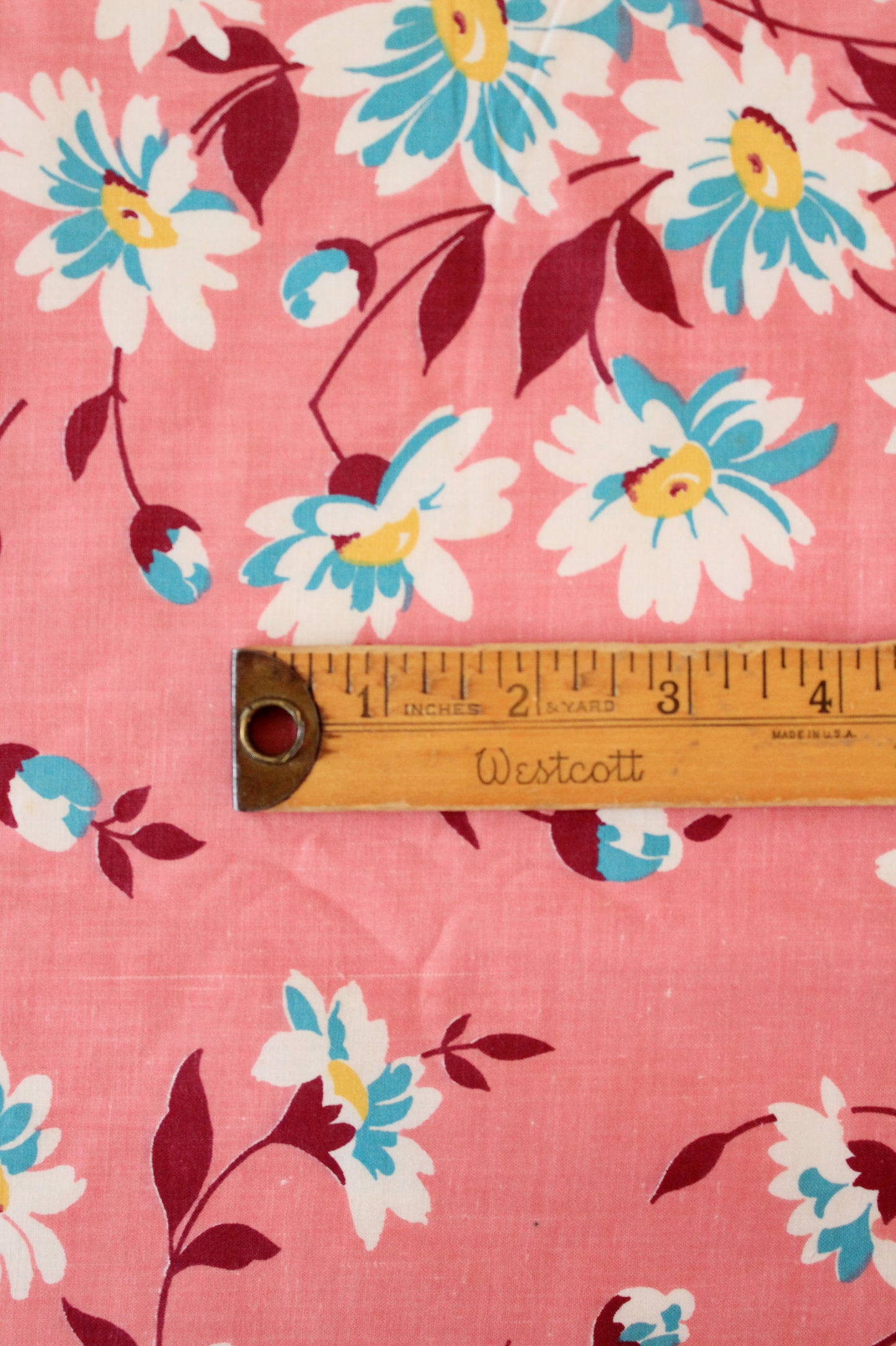 1950s Muted Pink With White Flowers Cotton Sewing Fabric, 5.7 Yards