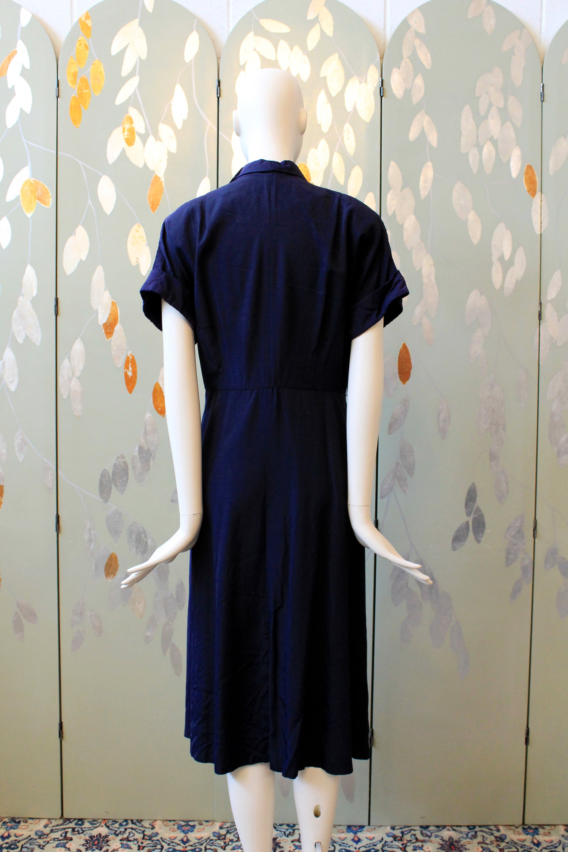 blue fifties dress 1950s Navy Short Sleeve Blue Dress With Velvet Collar Detail, Large – Ian  Drummond Vintage