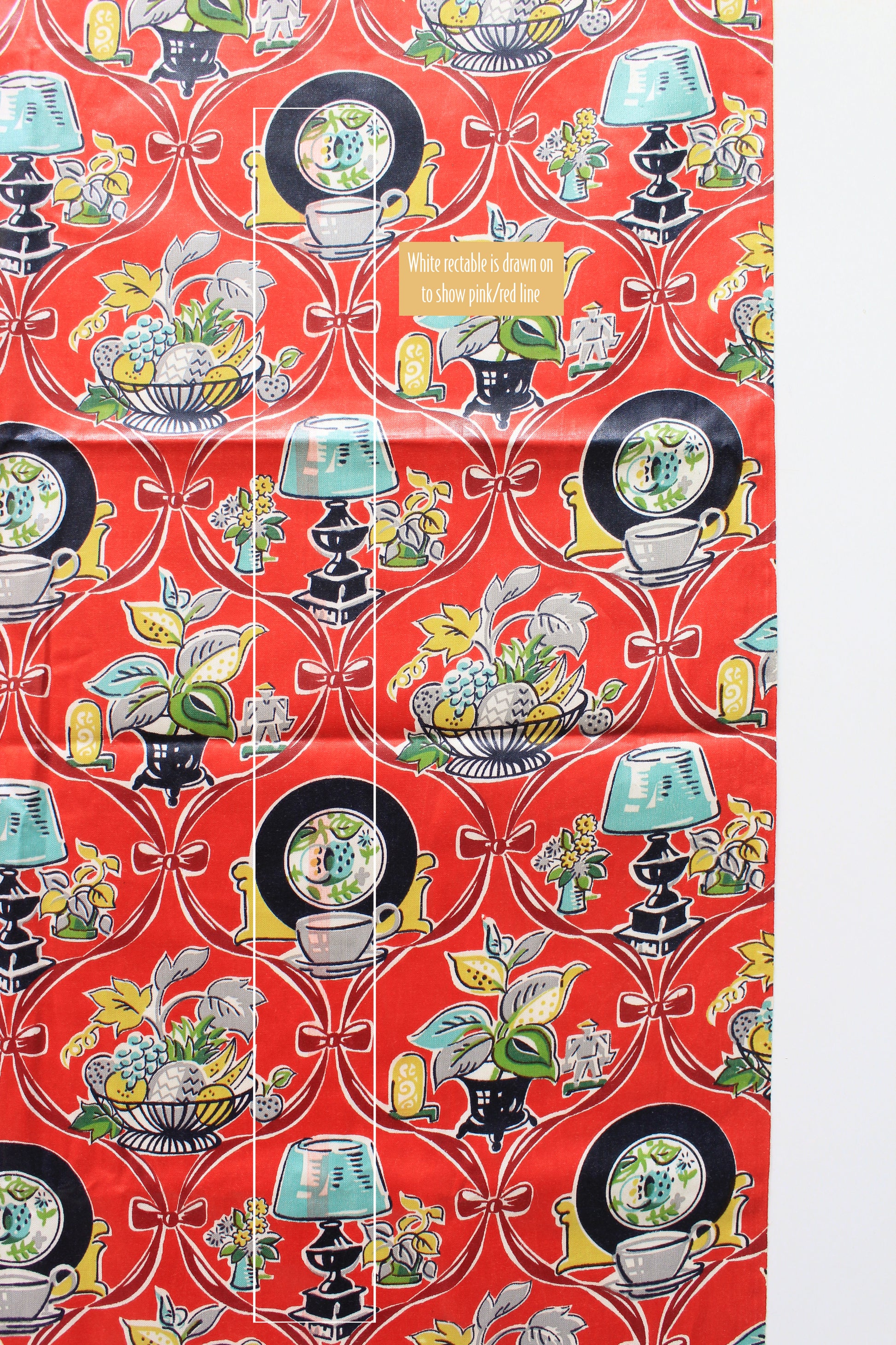 1960s Novelty Fruit Bowl And Floral Print With Bows Polished Cotton Fabric, 3.1 Yards