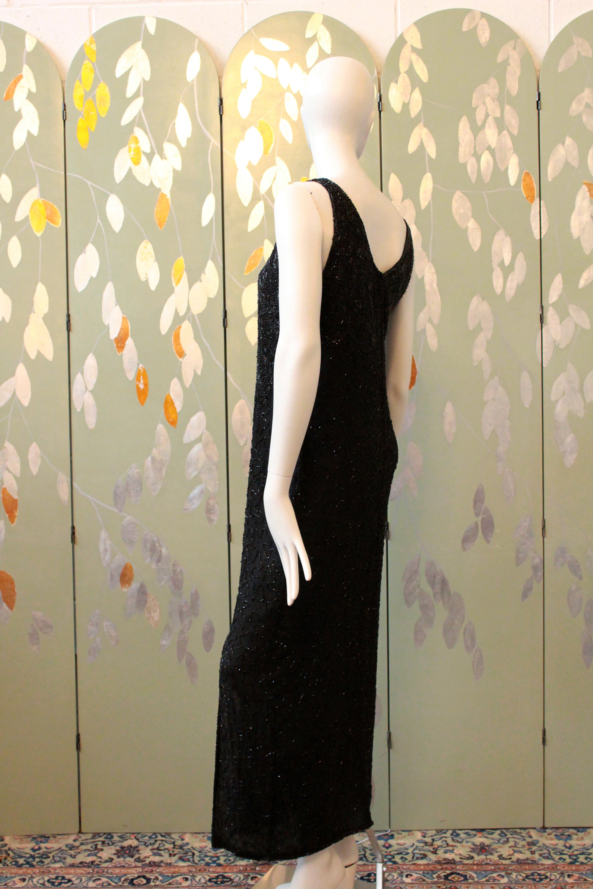 Vintage 1990s Beaded Silk Evening Gown With Slit, M