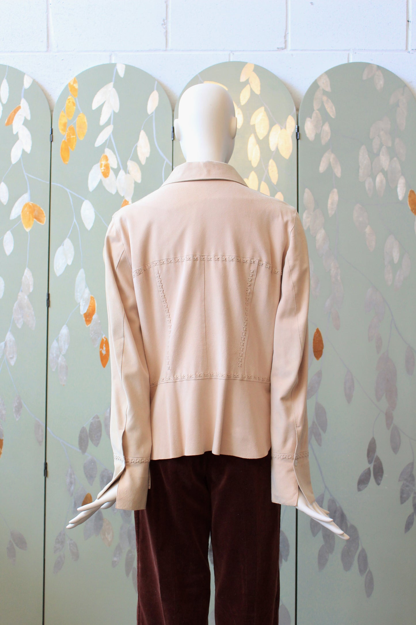 2000s Leder Walter Beige blush pink Jacket With Stitching On The Back, Medium