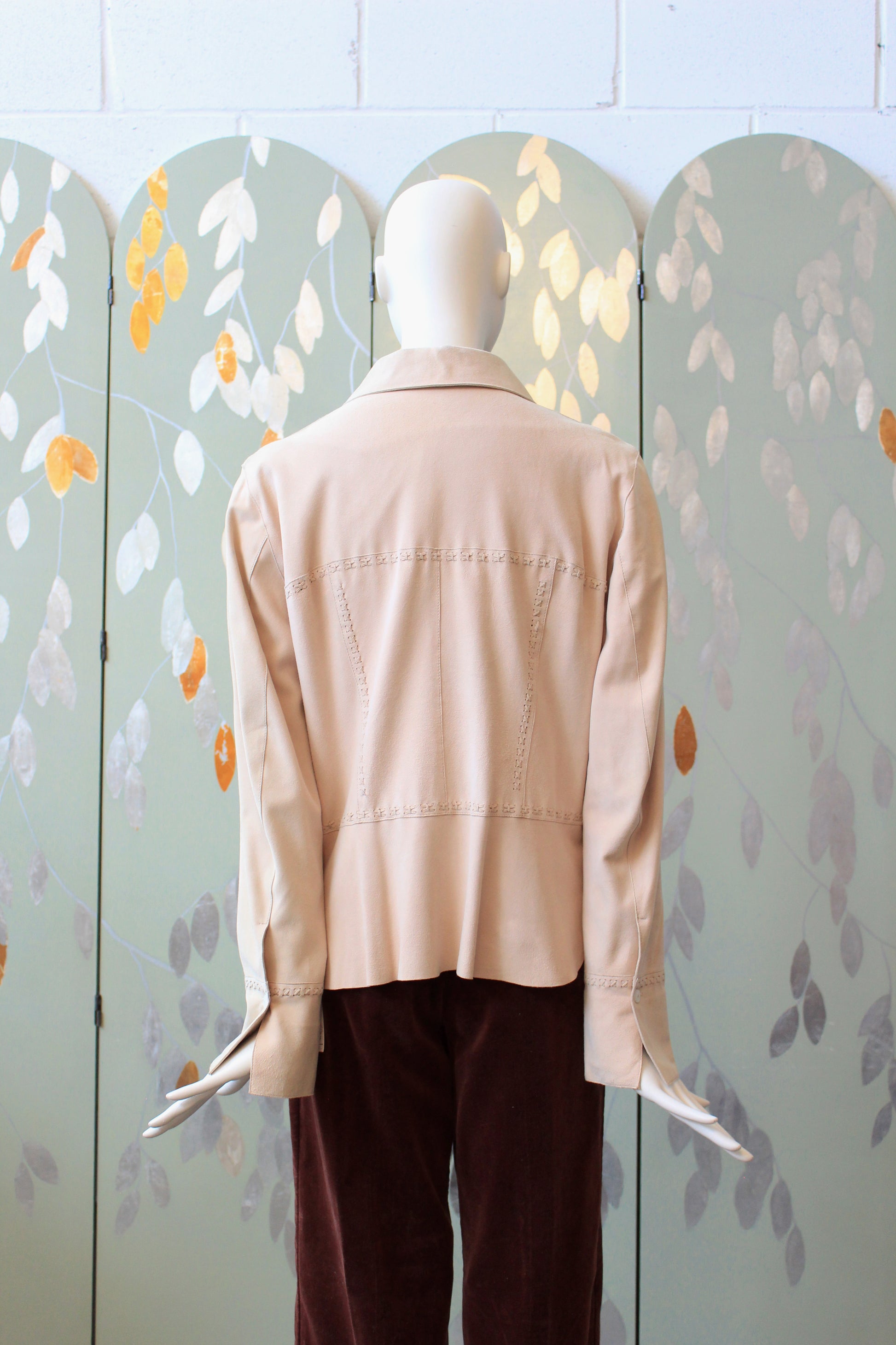 2000s Leder Walter Beige blush pink Jacket With Stitching On The Back, Medium