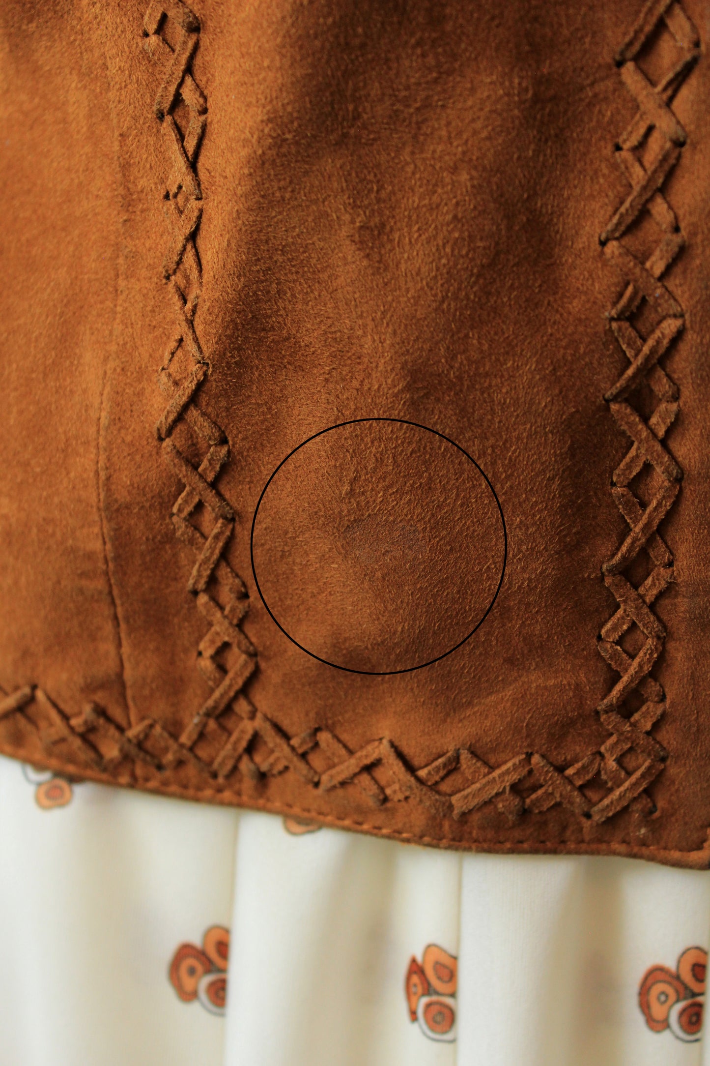 2010s Suede Tan Jacket With Fringe On Sleeves, Large