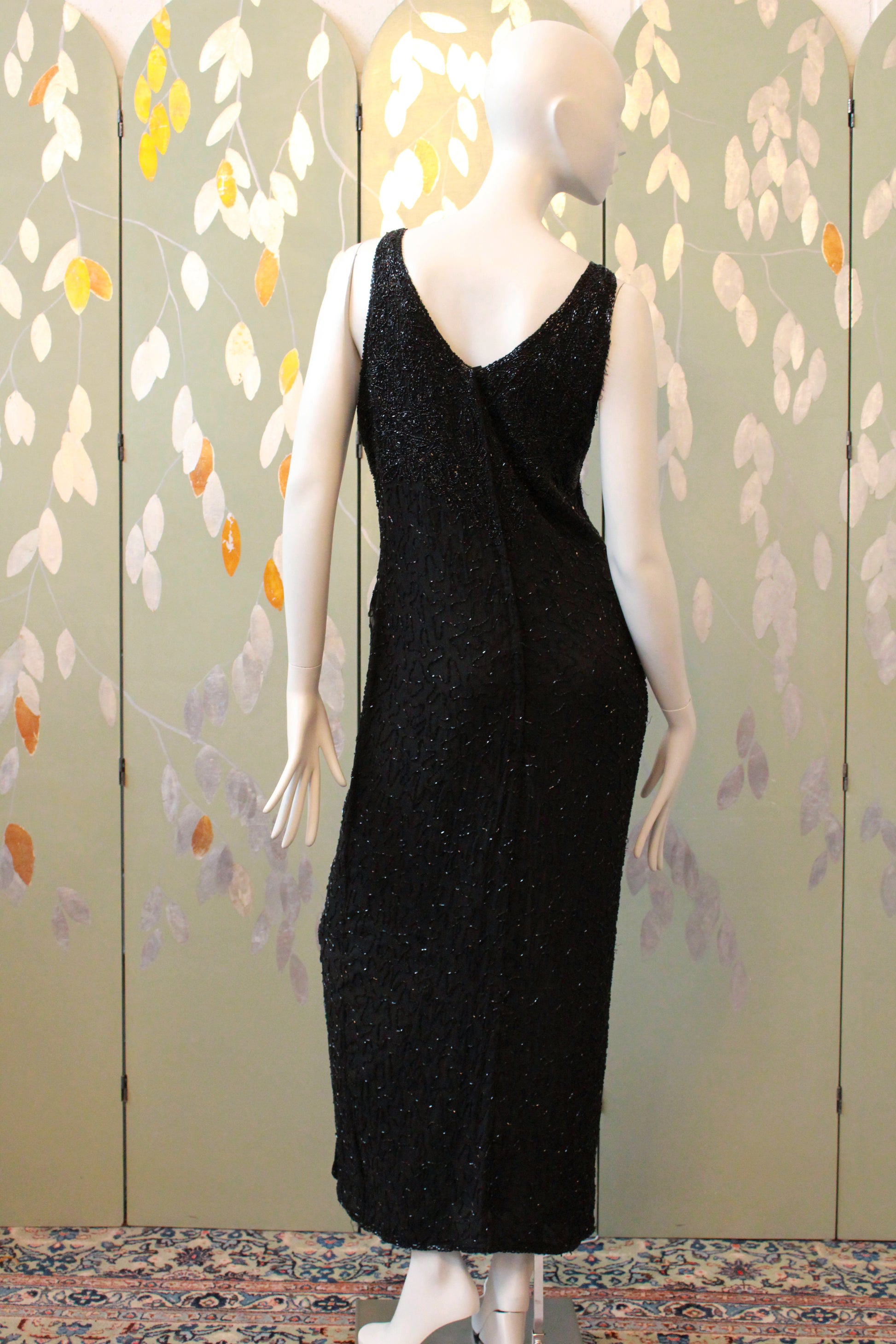 Vintage 1990s Beaded Silk Evening Gown With Slit, M