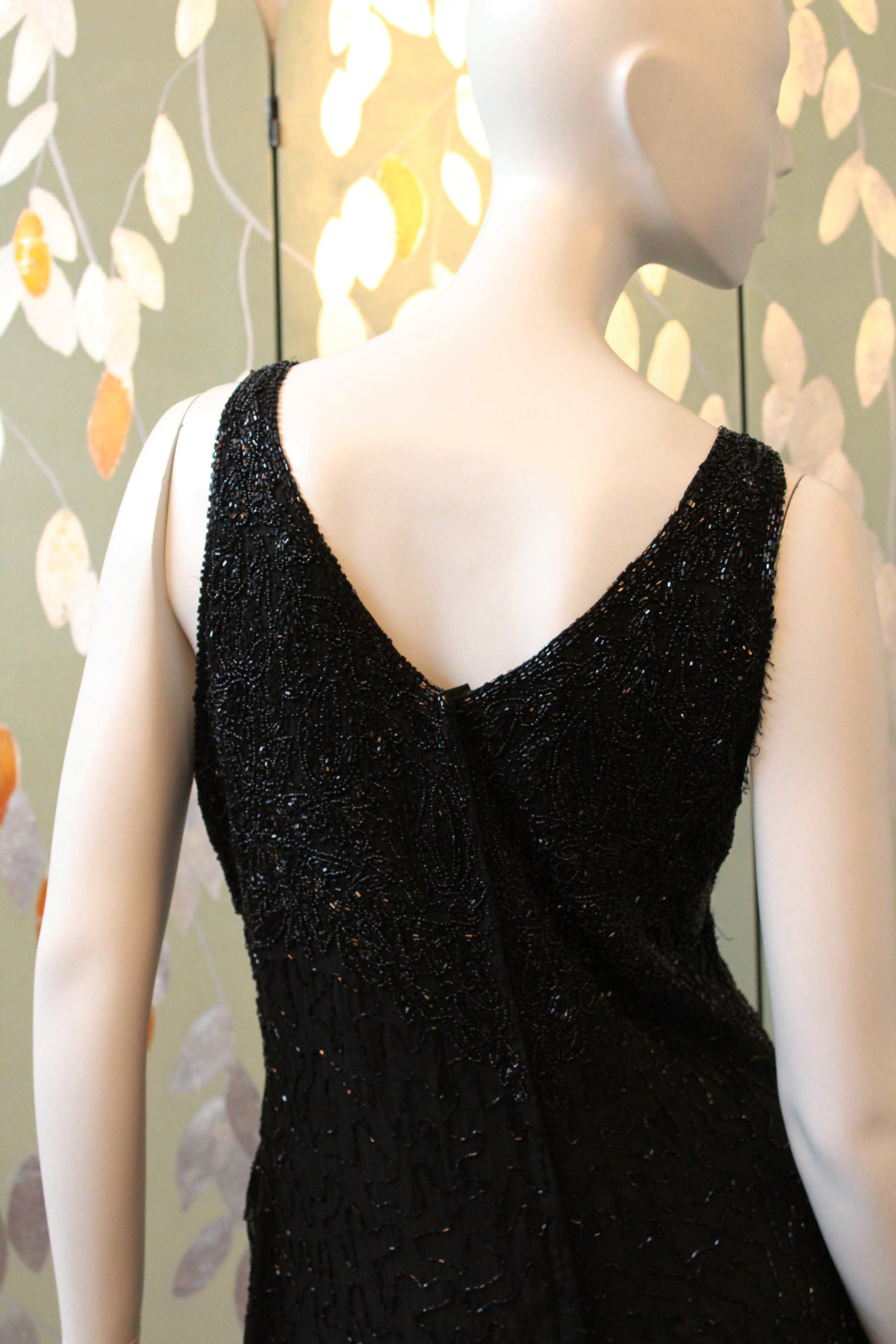 Vintage 1990s Beaded Silk Evening Gown With Slit, M