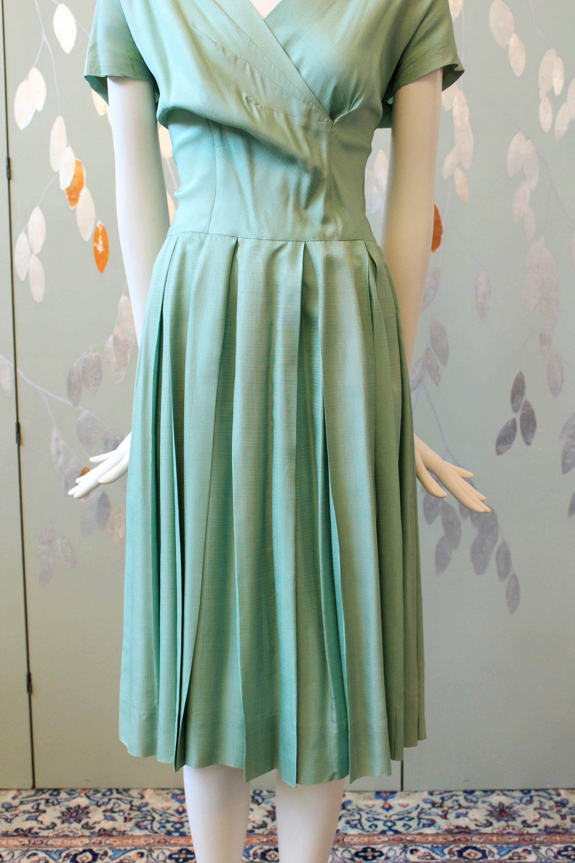 1950s Seafoam Green Short Sleeve Fit And Flare Dress, Small