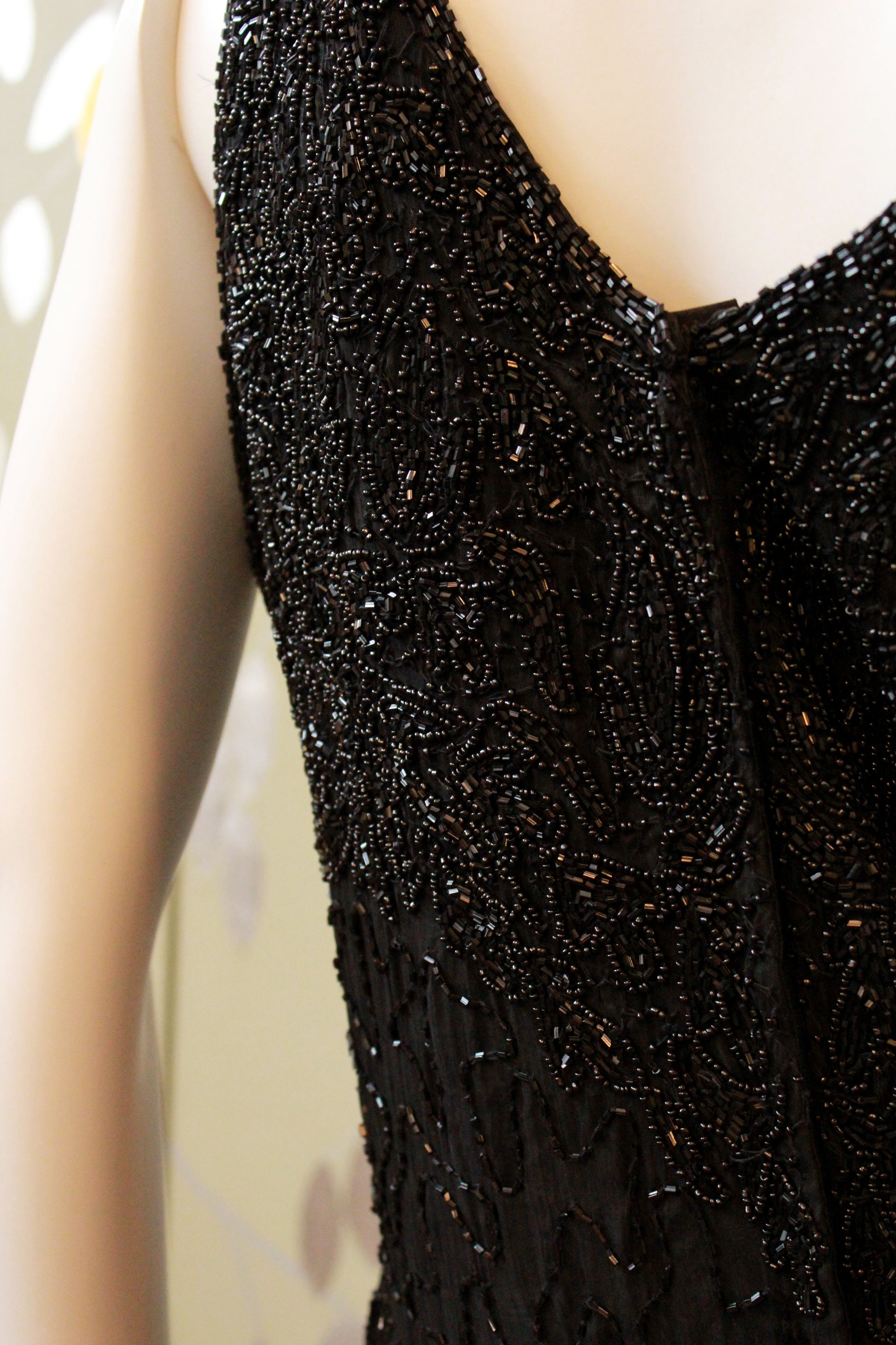 Vintage 1990s Beaded Silk Evening Gown With Slit, M Vintage 1990s Beaded Silk Evening Gown With Slit, M
