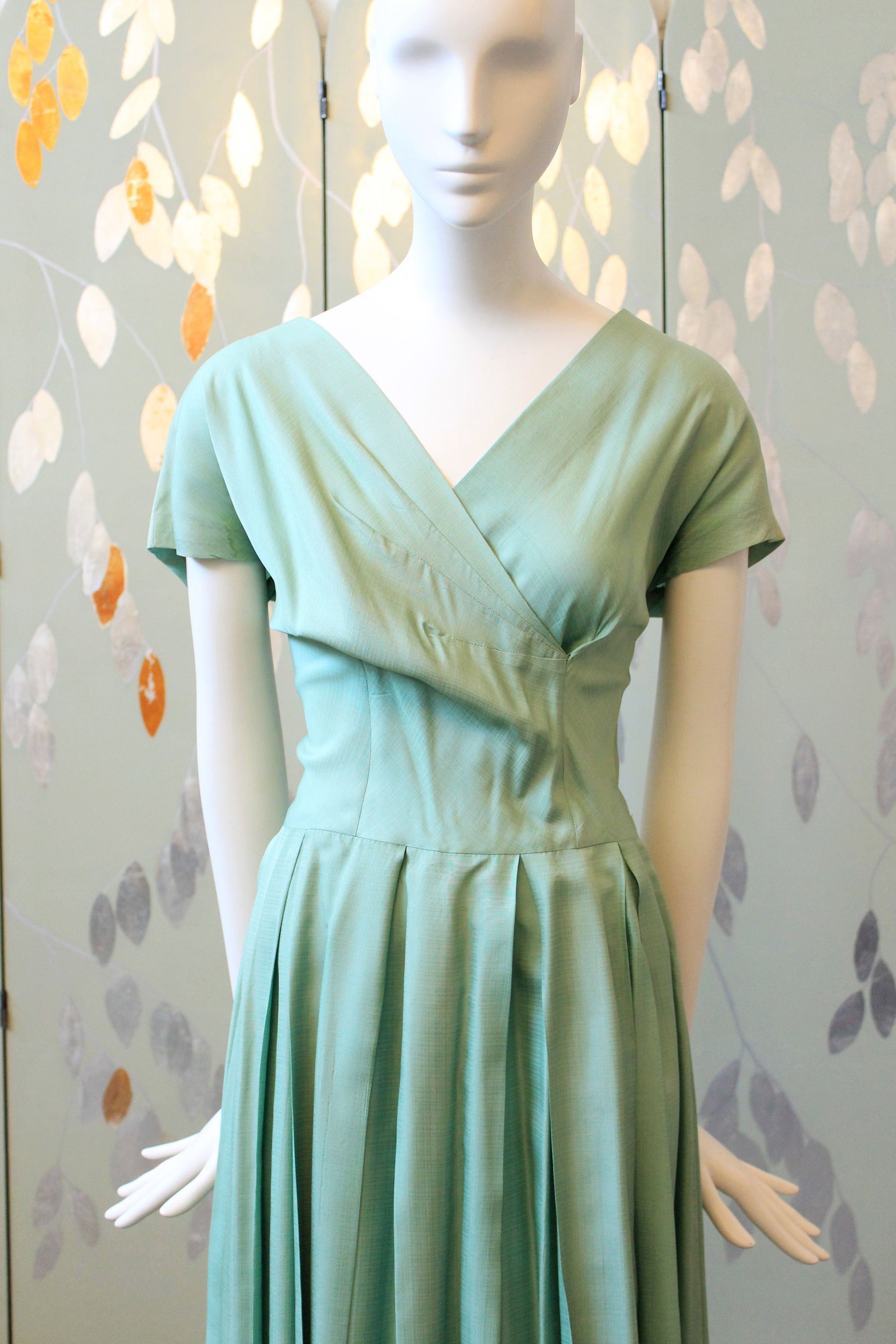 1950s Seafoam Green Short Sleeve Fit And Flare Dress, Small