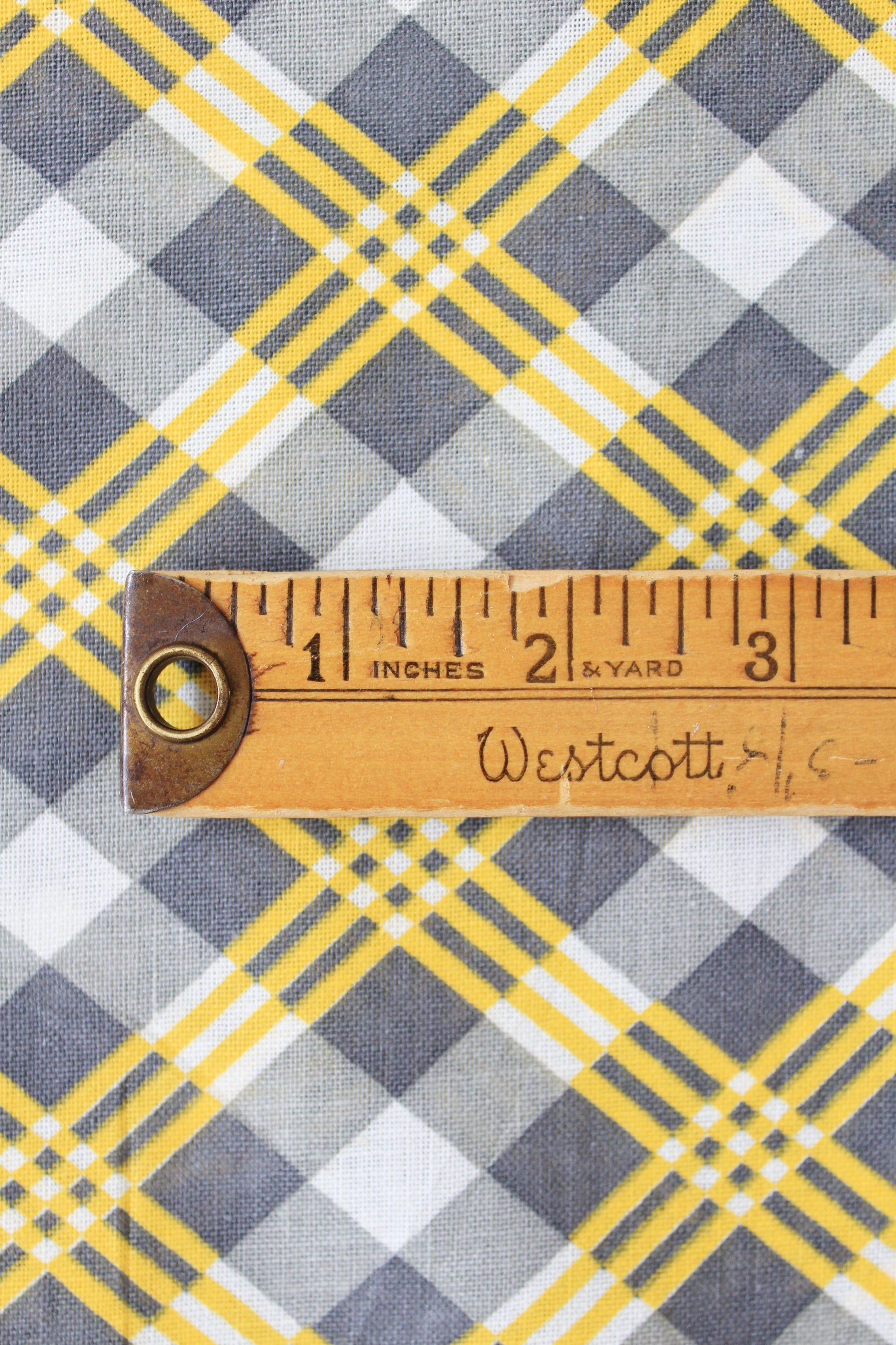 1940s Grey And Yellow Plaid Feedsack, Vintage Sewing/Quilting Fabric