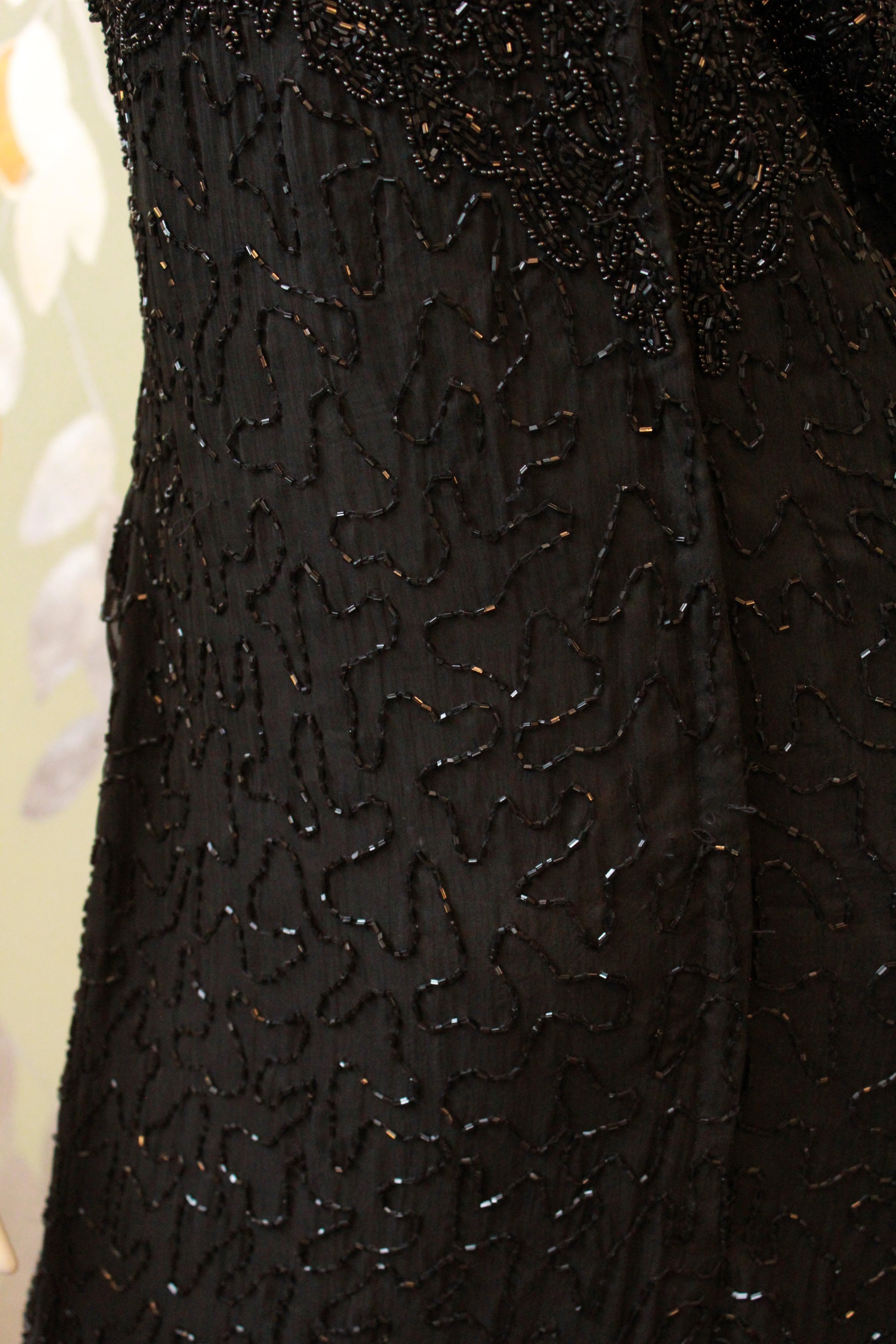 Vintage 1990s Beaded Silk Evening Gown With Slit, M Vintage 1990s Beaded Silk Evening Gown With Slit, M