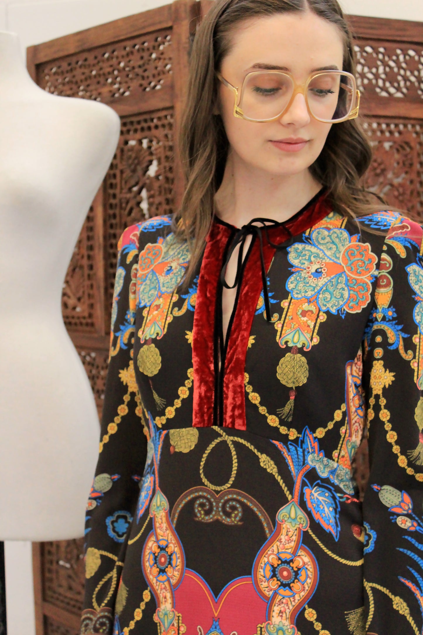 Etro Black Printed Sheer Boho Long Sleeve Midi Dress, Small 