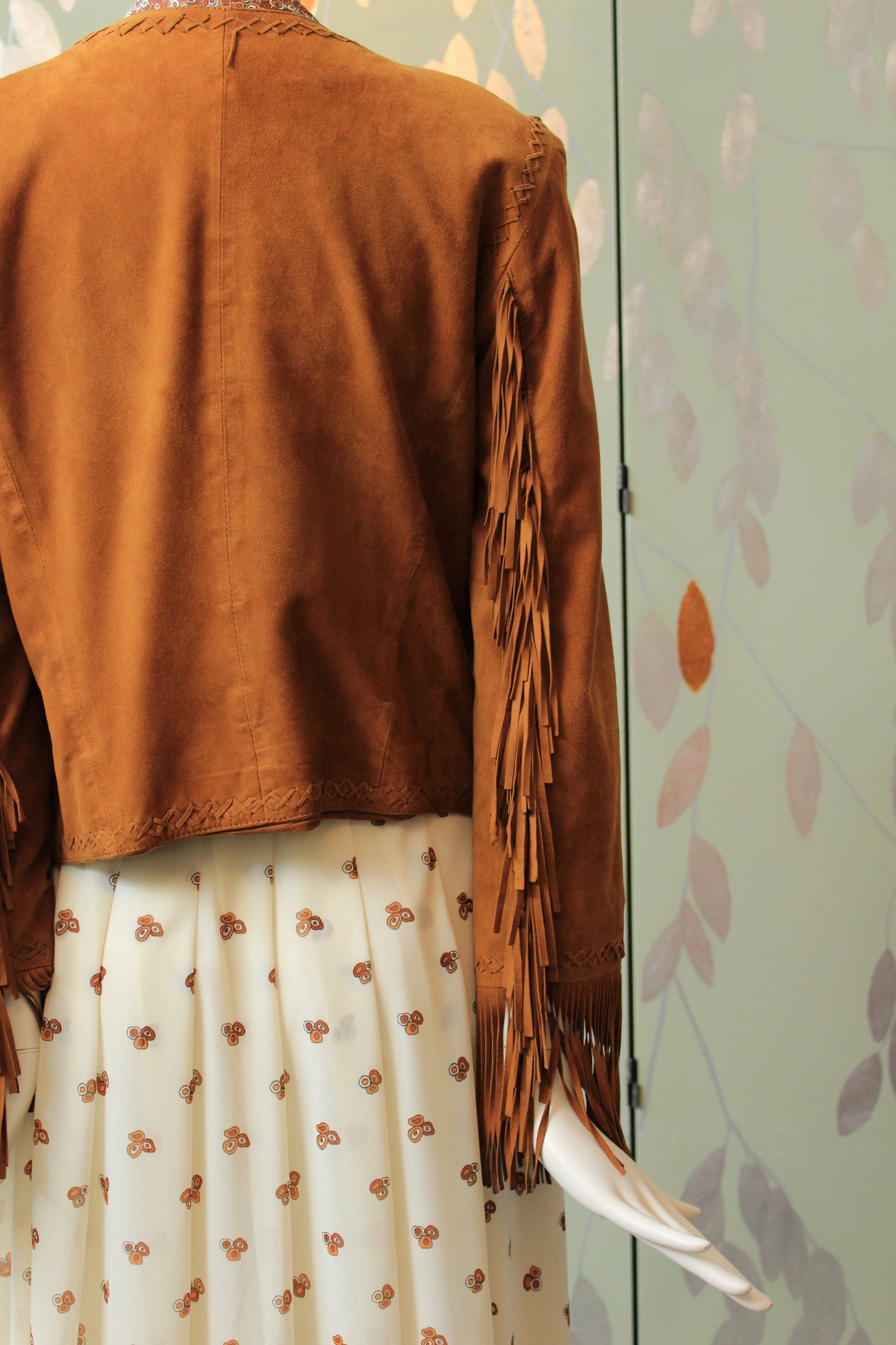 2010s Suede Tan Jacket With Fringe On Sleeves, Large
