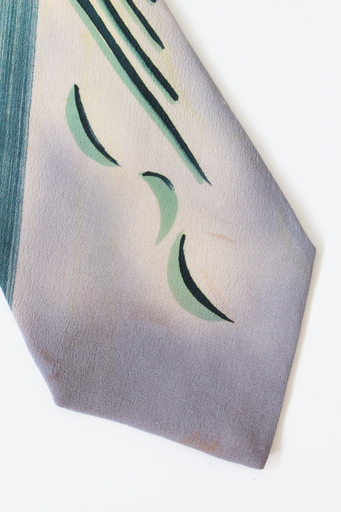 Vintage 1940s Hand-Painted Emerald City Art Deco Silk Tie