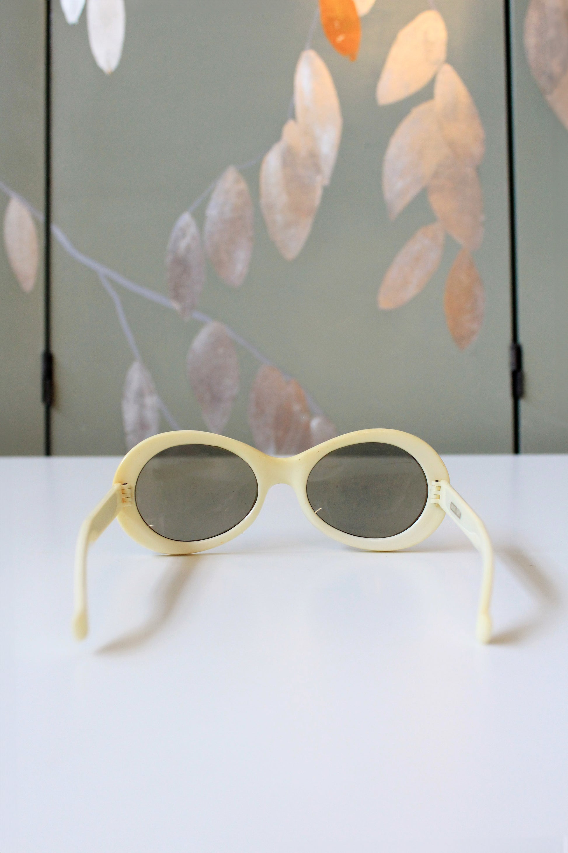 1960s Yellow And Brown Striped Round Sunglasses 