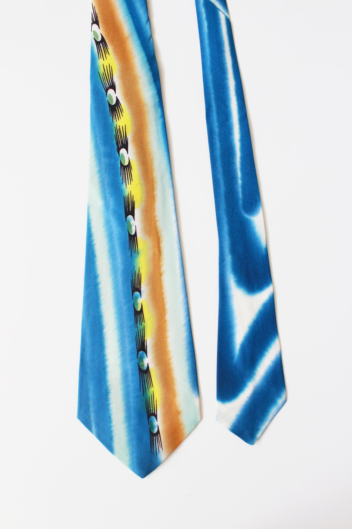 Vintage 1950s Bright Blue With Yellow/Orange Stripe, Hand Painted Tie