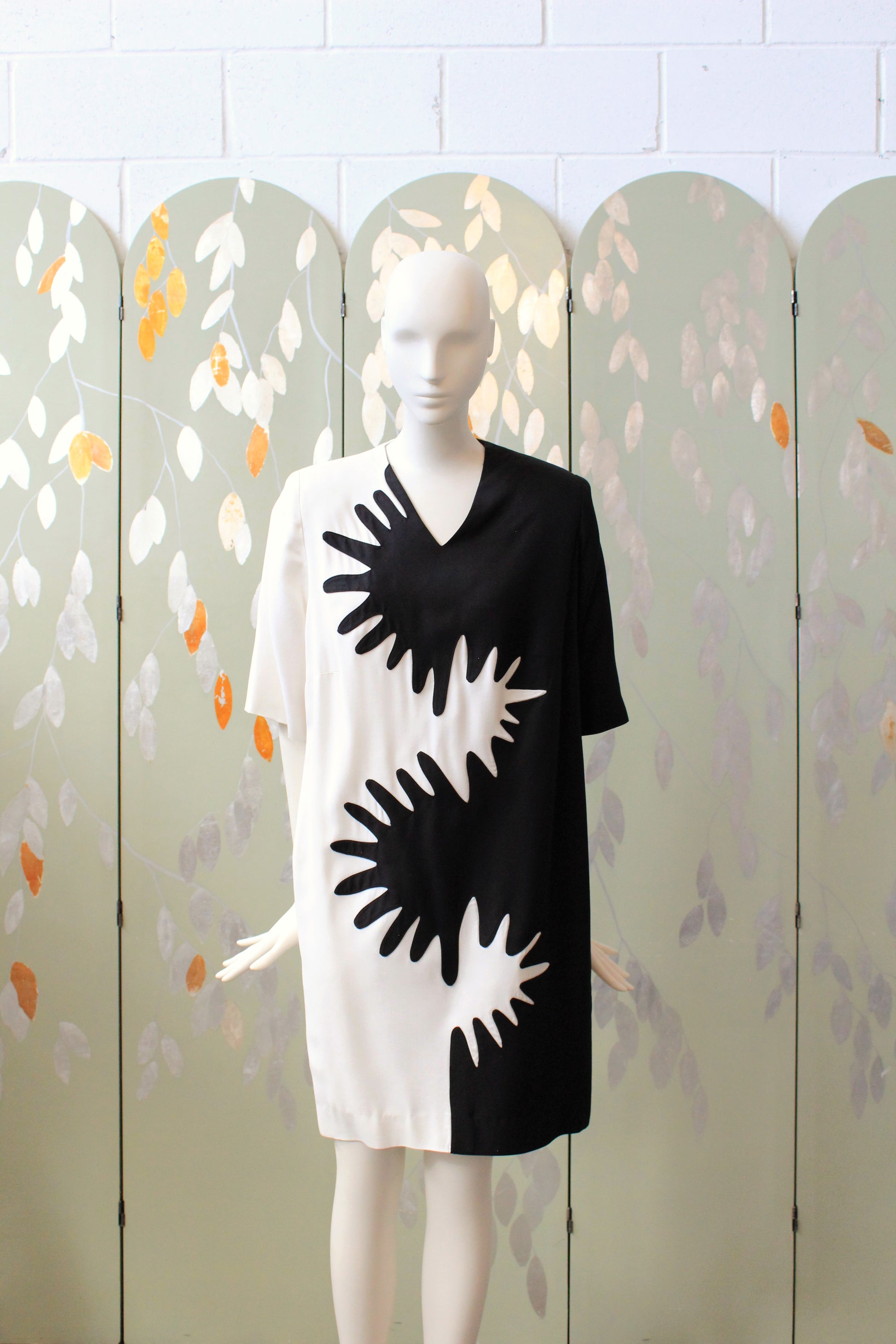 1980s Black And White Graphic Splatter Shift Dress, Medium
