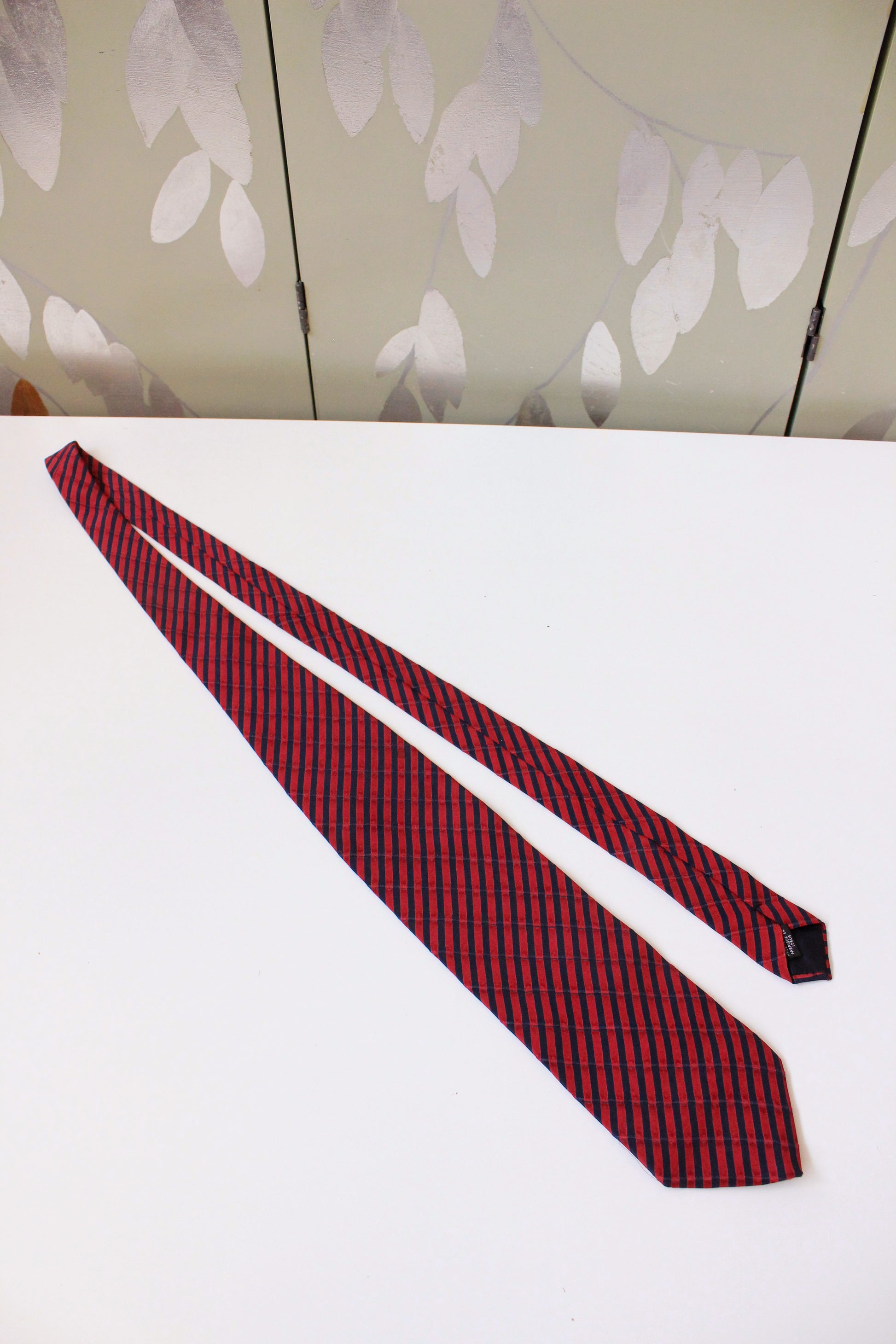 1990s Emporio Armani Red And Blue Striped Designer Tie
