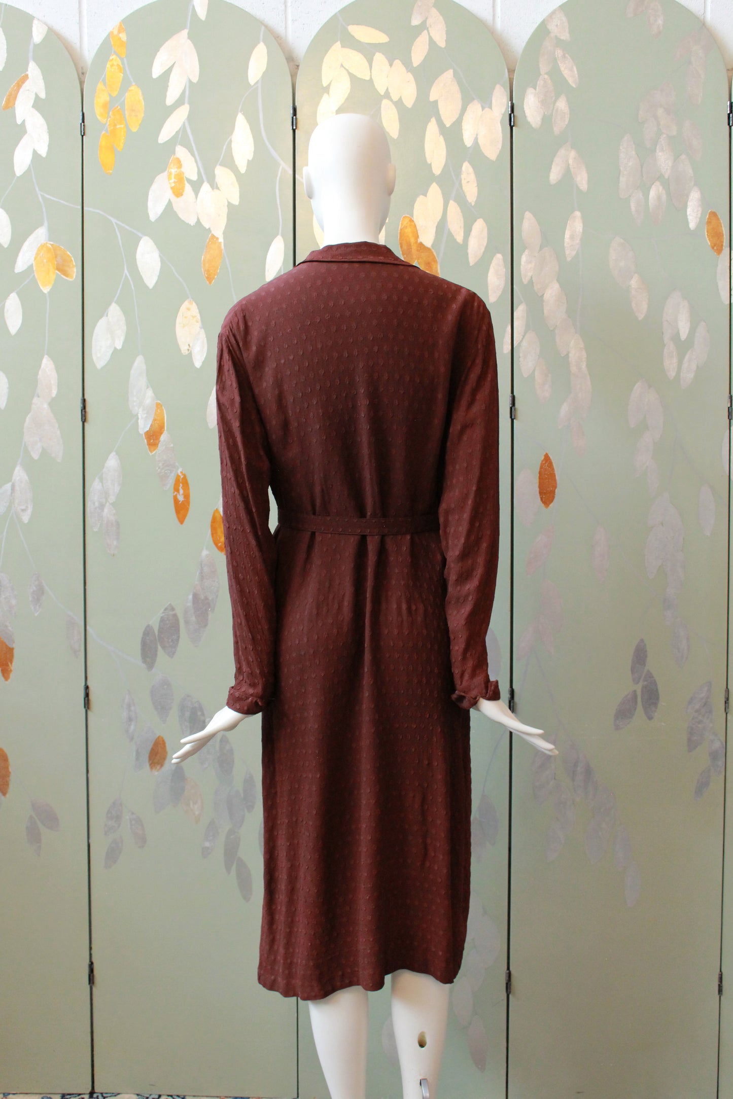 1940s Dark Cinnamon Long Sleeve Dress, Large 