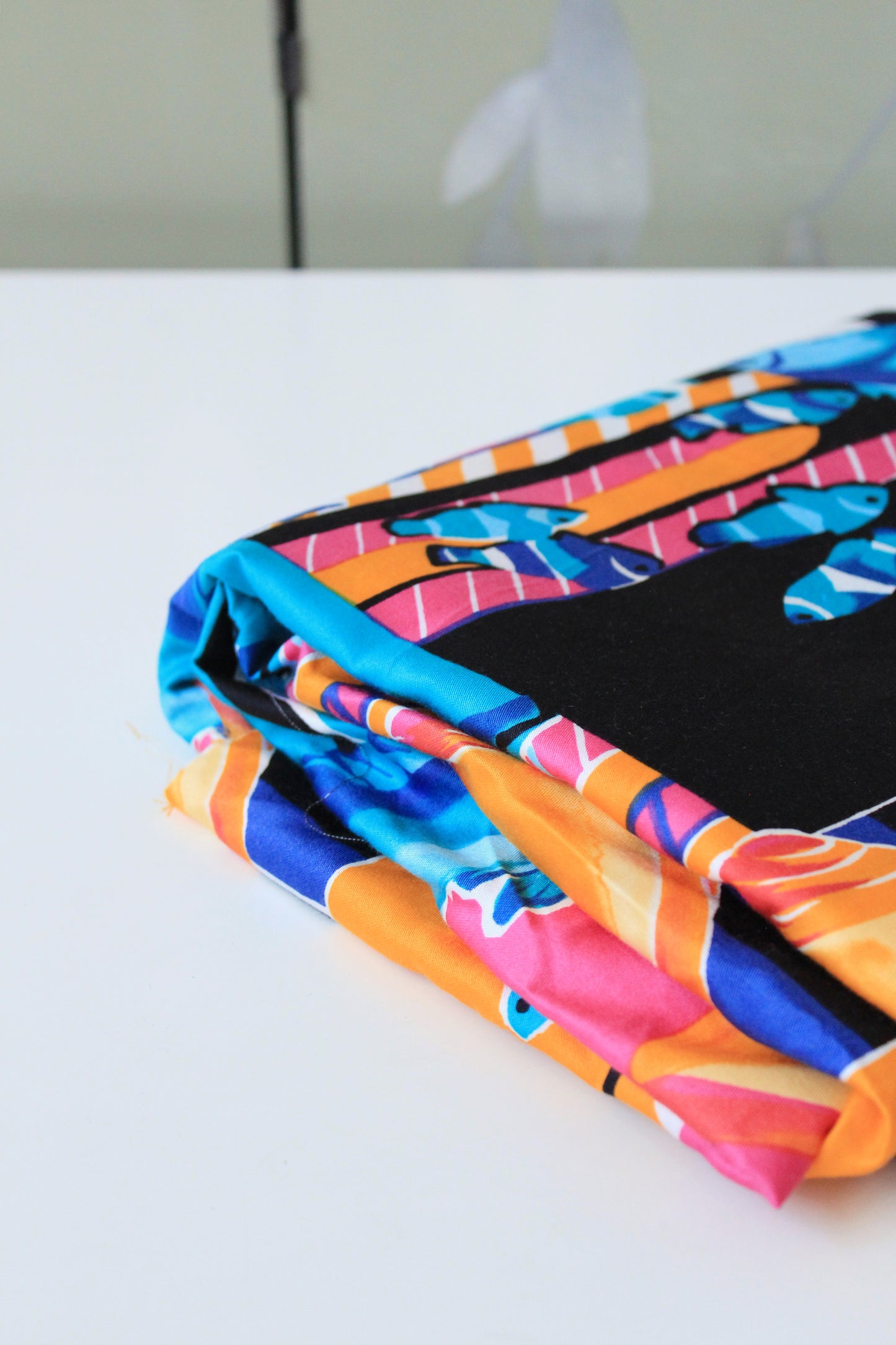 Vintage 1990s Multicoloured Fish And Shells Cotton Fabric, 3.5 Yards