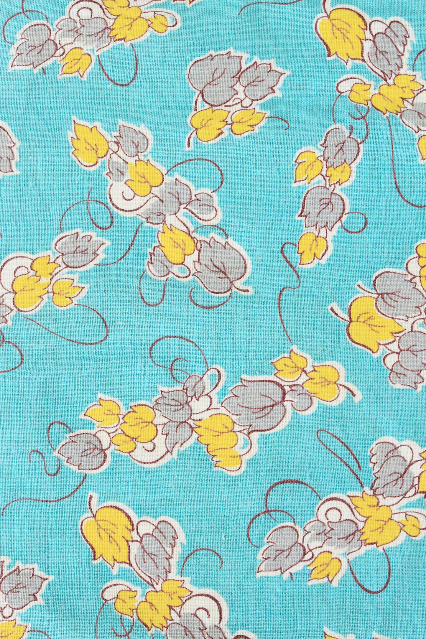 1940s Teal, Yellow And Grey Floral Feedsack, Summer Sewing/Quilting Fabric