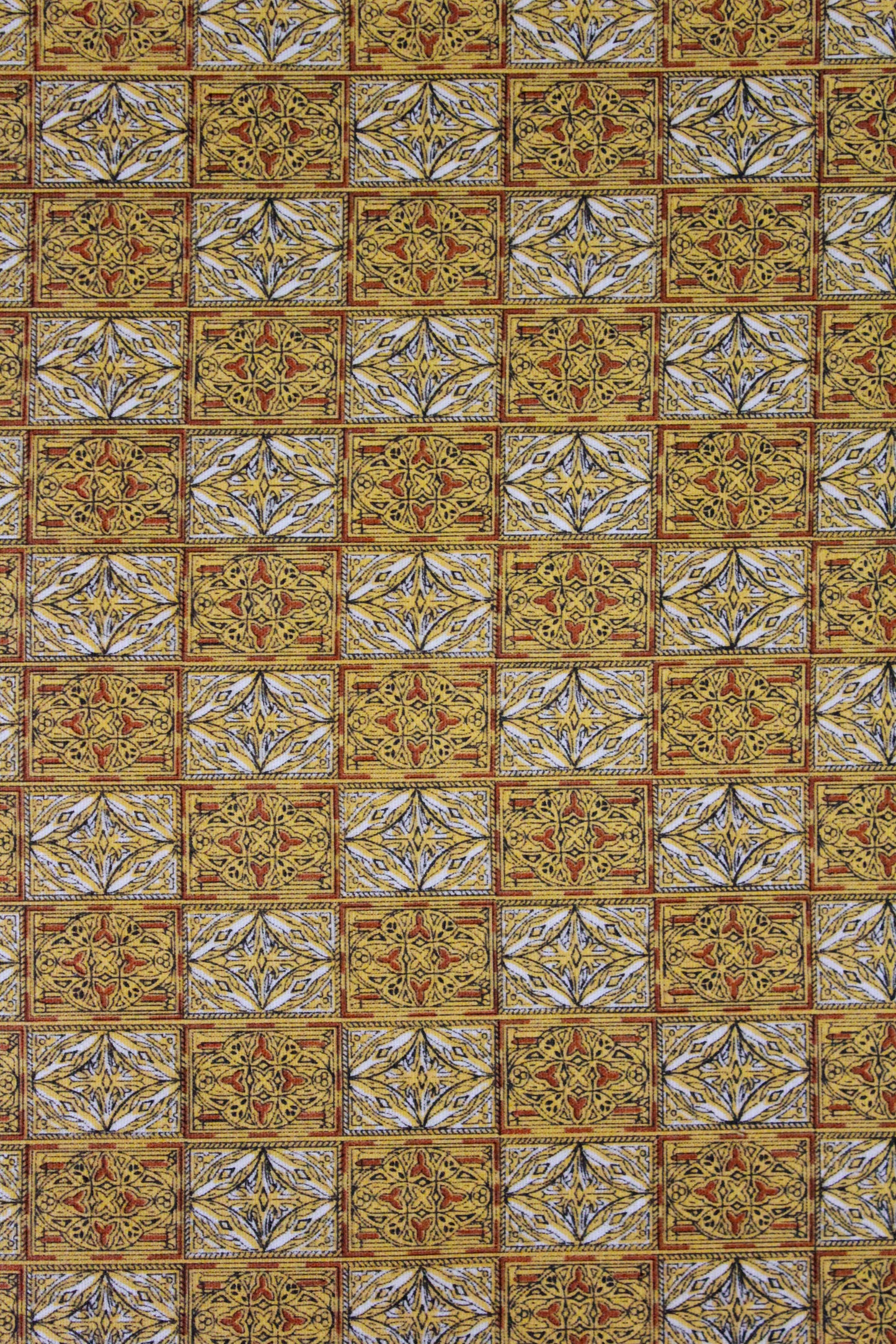 Vintage 1970s Gold Arabesque Checkered Pattern Cotton Fabric, 6.6 Yards