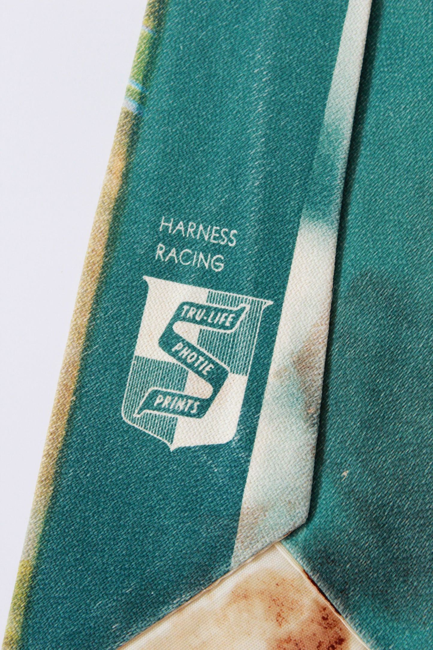 Vintage 1950s Rayon Horse Race Photo Print Tie, Mid Century 