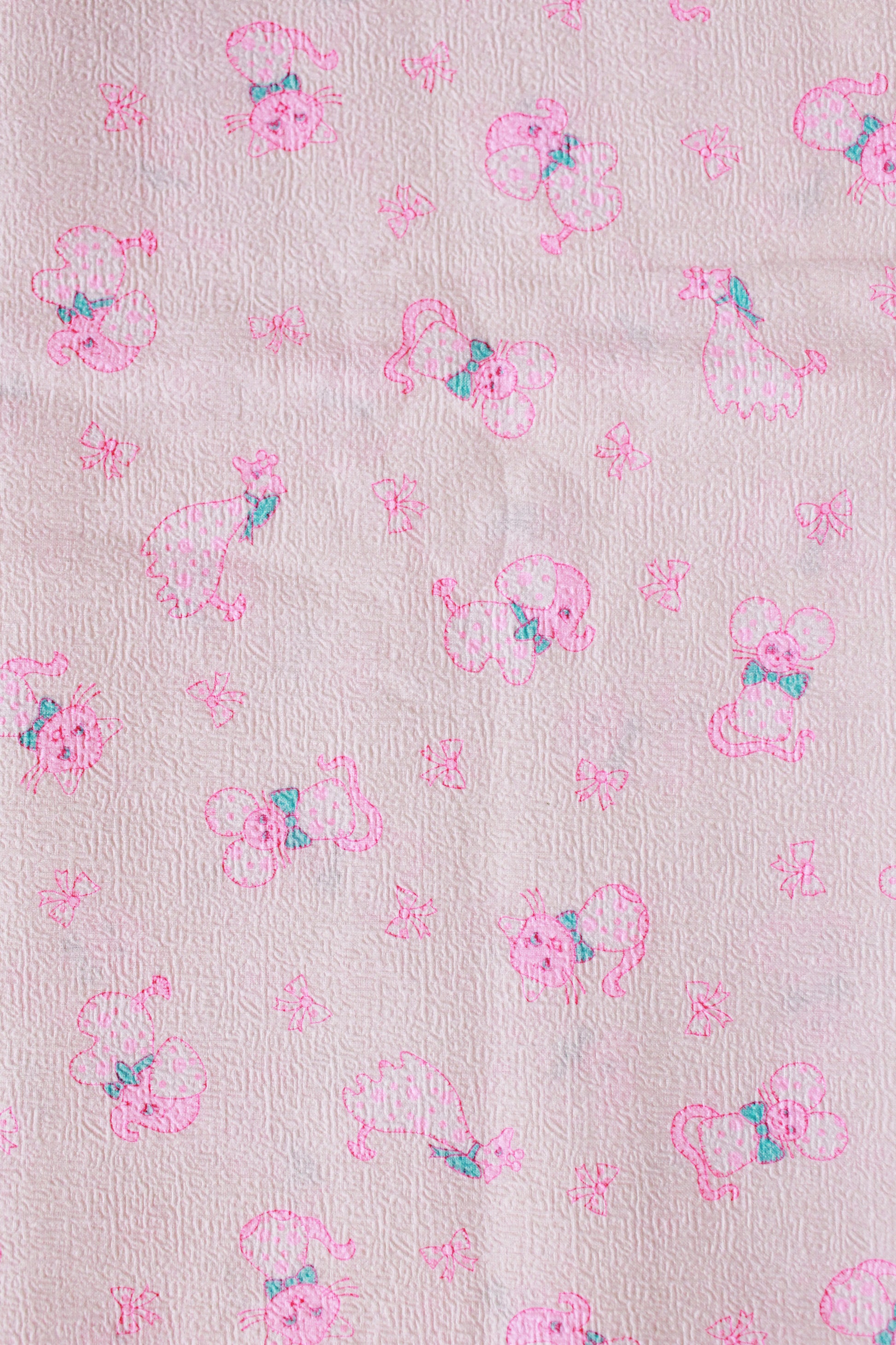 Vintage 1960s Neon Pink Animals Mid Century Novelty Fabric For Baby, 5.3 Yards