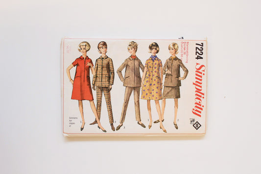 1960s Dress/Jacket/Pants Multiple Set Simplicity 7724 Sewing Pattern, Uncut, Size 38, In German