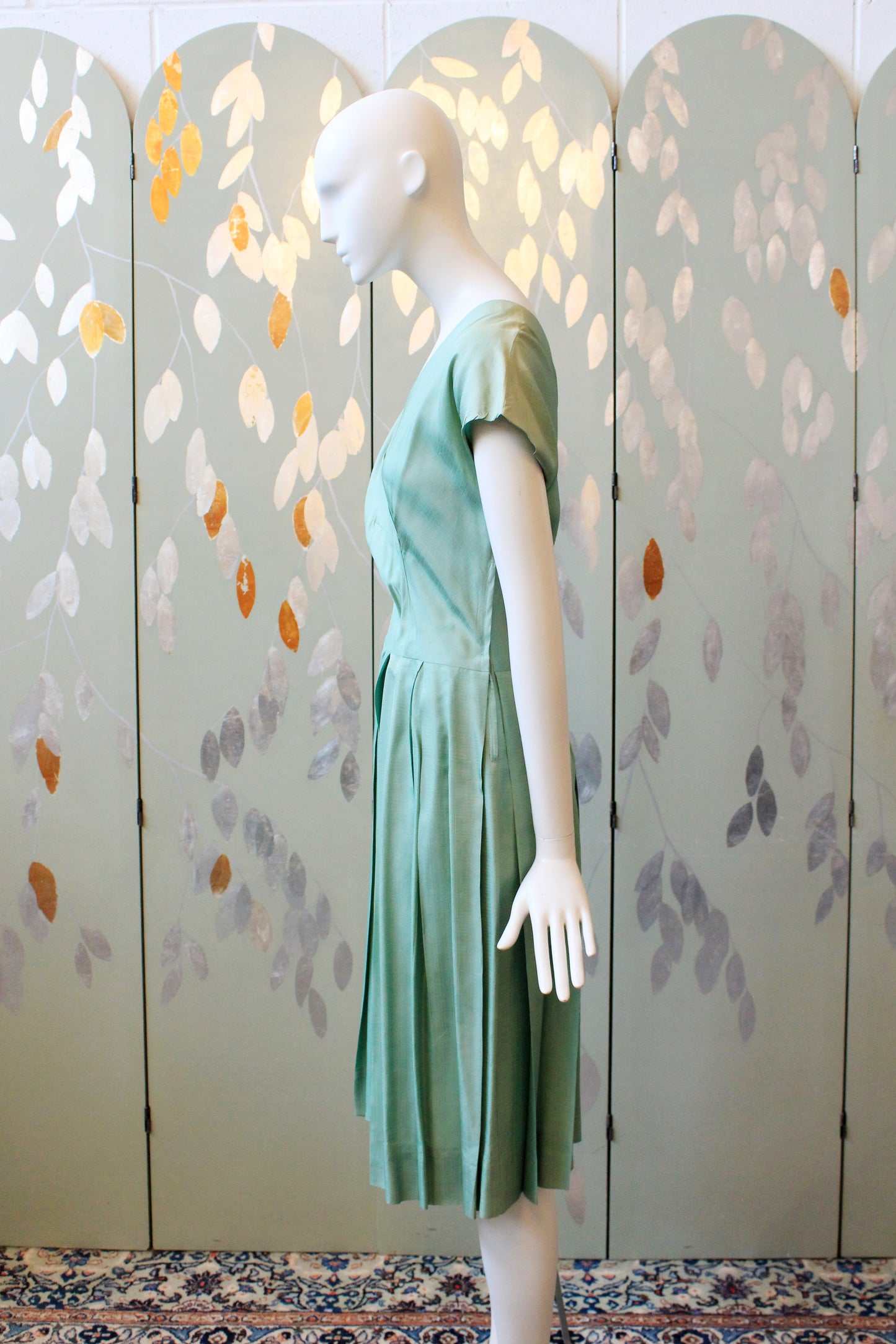 1950s Seafoam Green Short Sleeve Fit And Flare Dress, Small