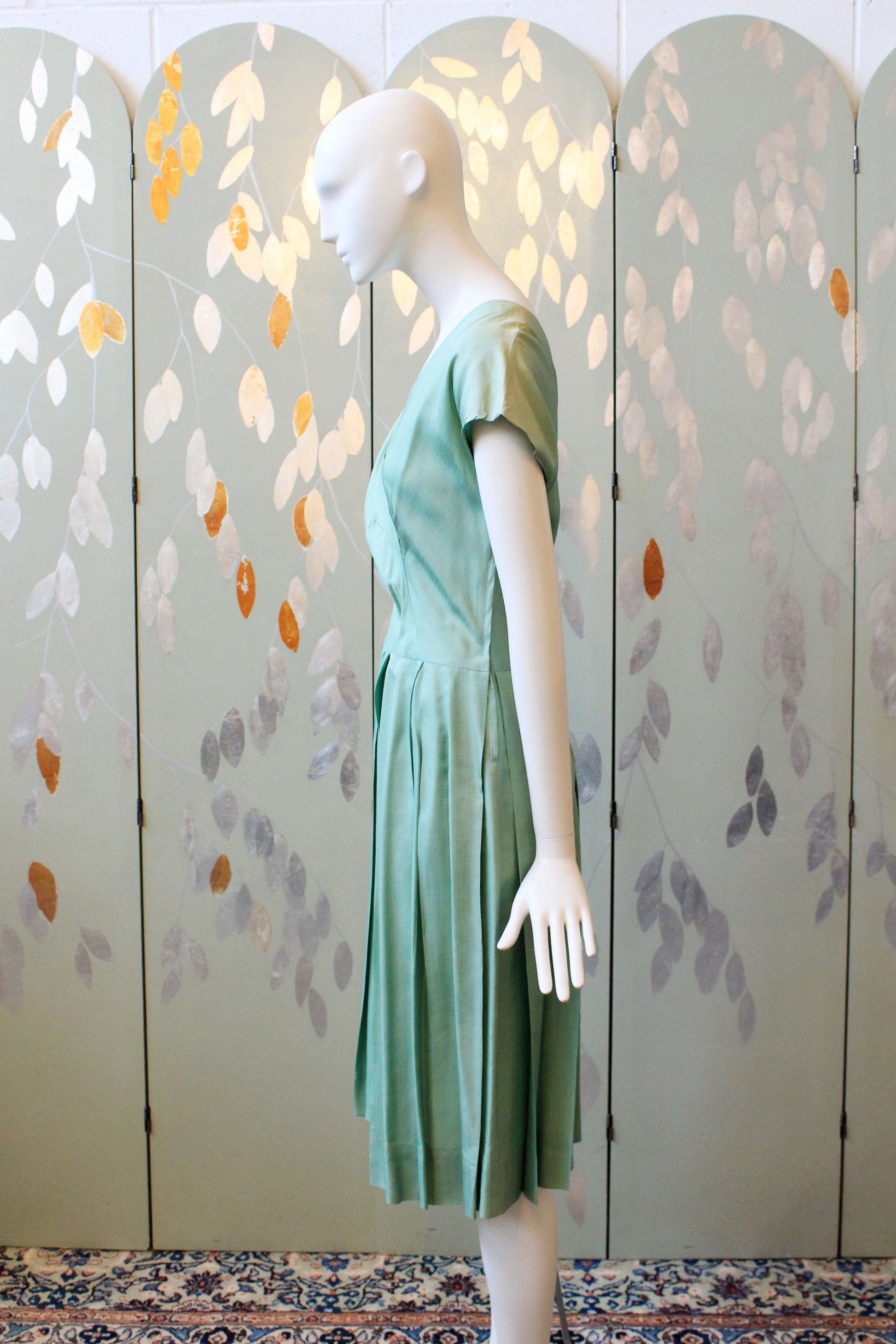 1950s Seafoam Green Short Sleeve Fit And Flare Dress, Small