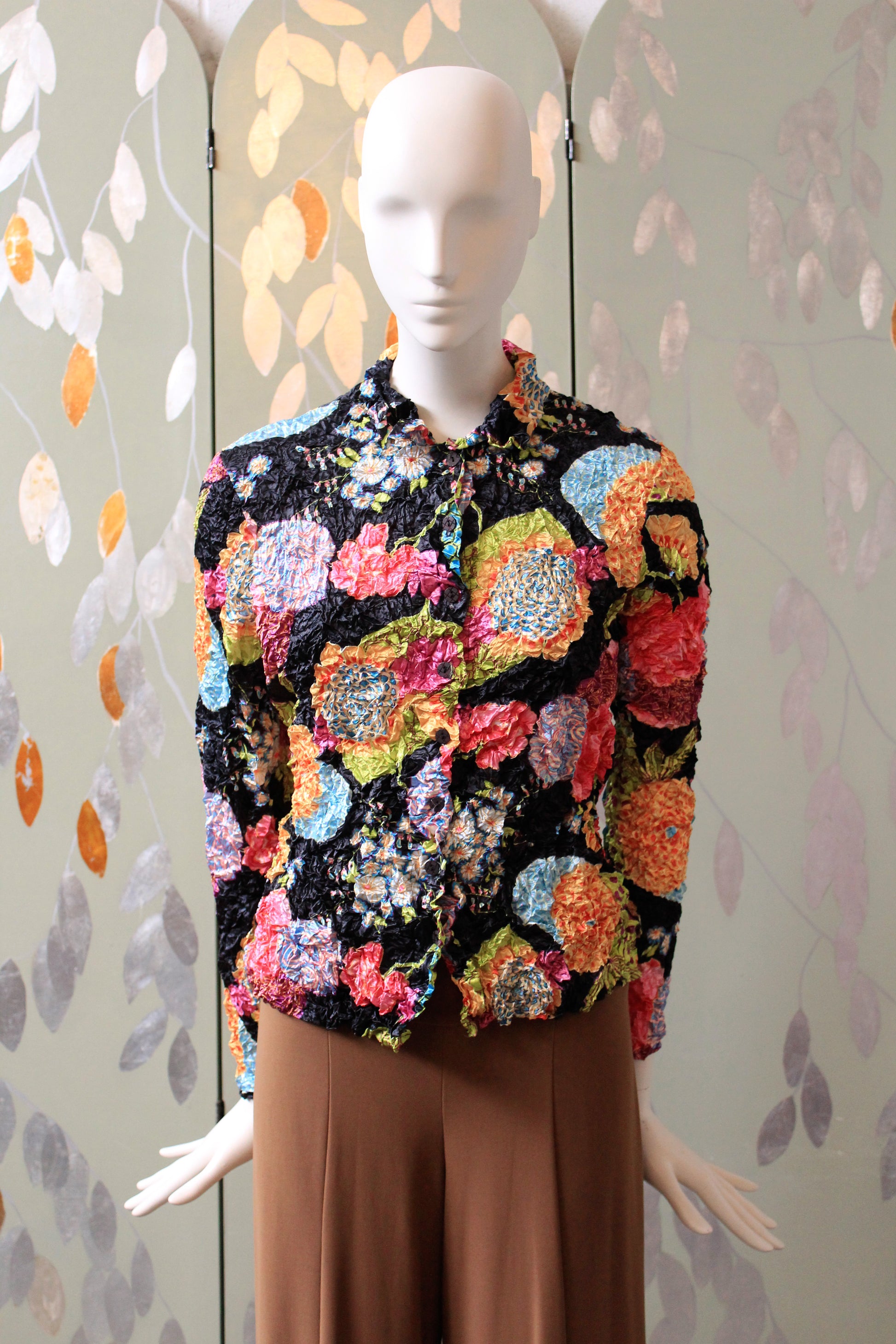 Early 2000s Black And Multicoloured Bubble Shrink Shirt, Medium