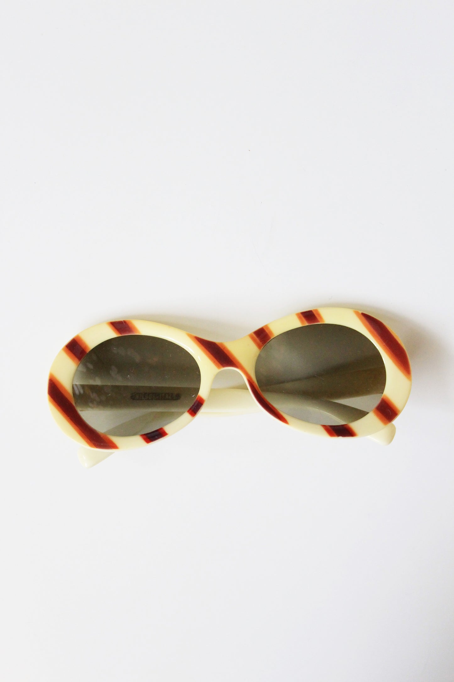 1960s Yellow And Brown Striped Round Sunglasses 