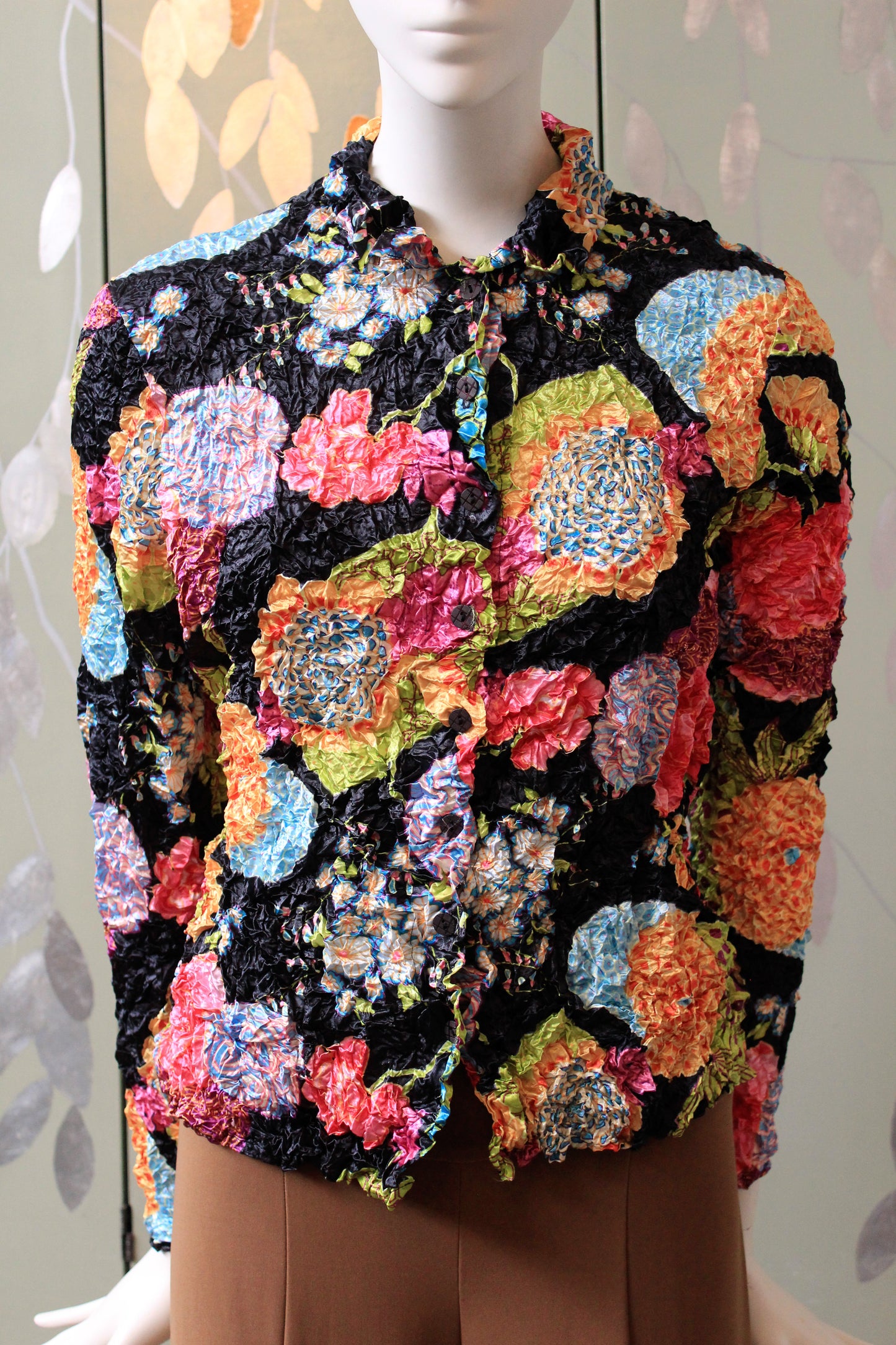 Early 2000s Black And Multicoloured Bubble Shrink Shirt, Medium
