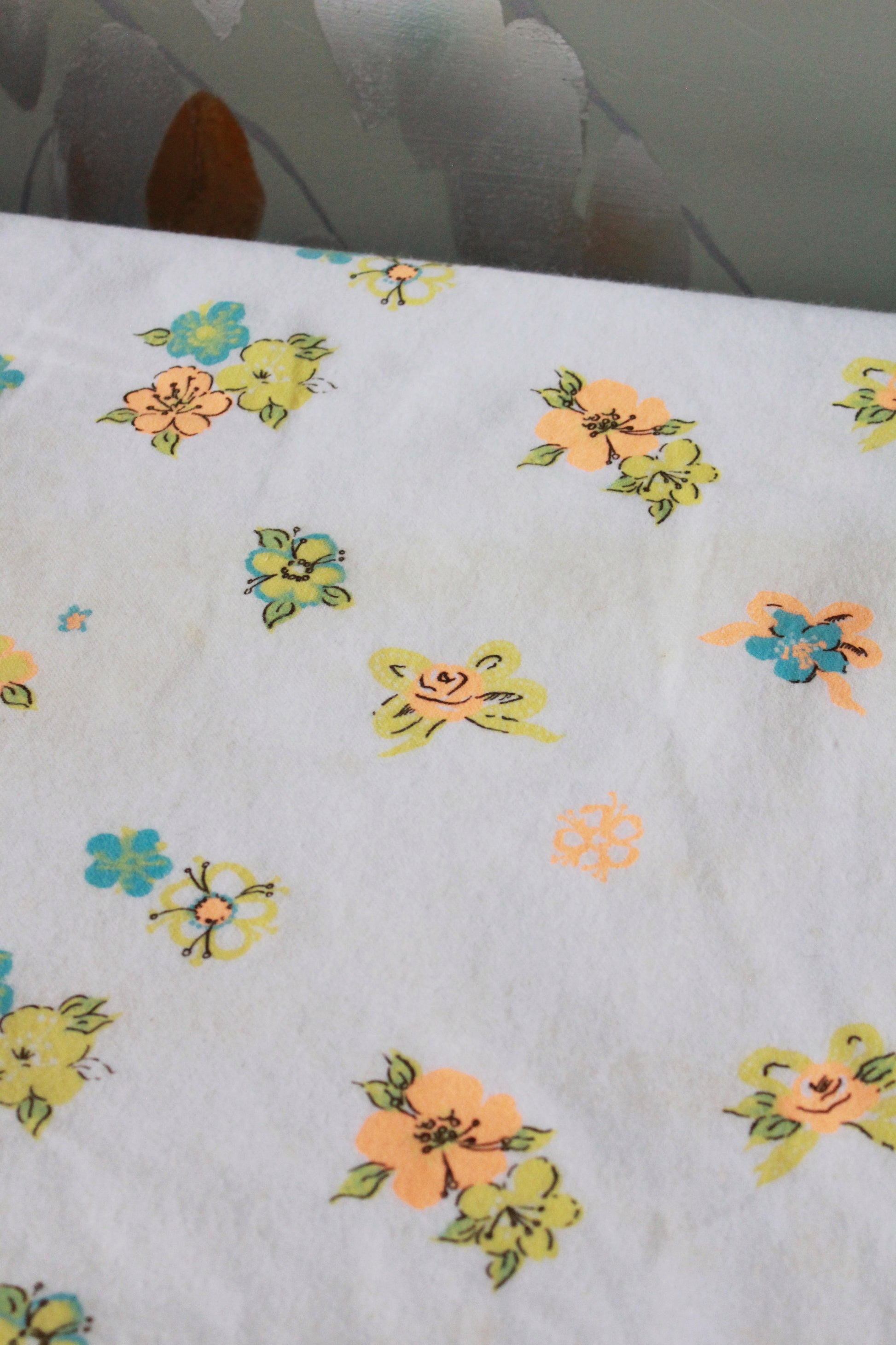 Vintage 1970s Neon Flower Girls Border Print, 3.6 Yards