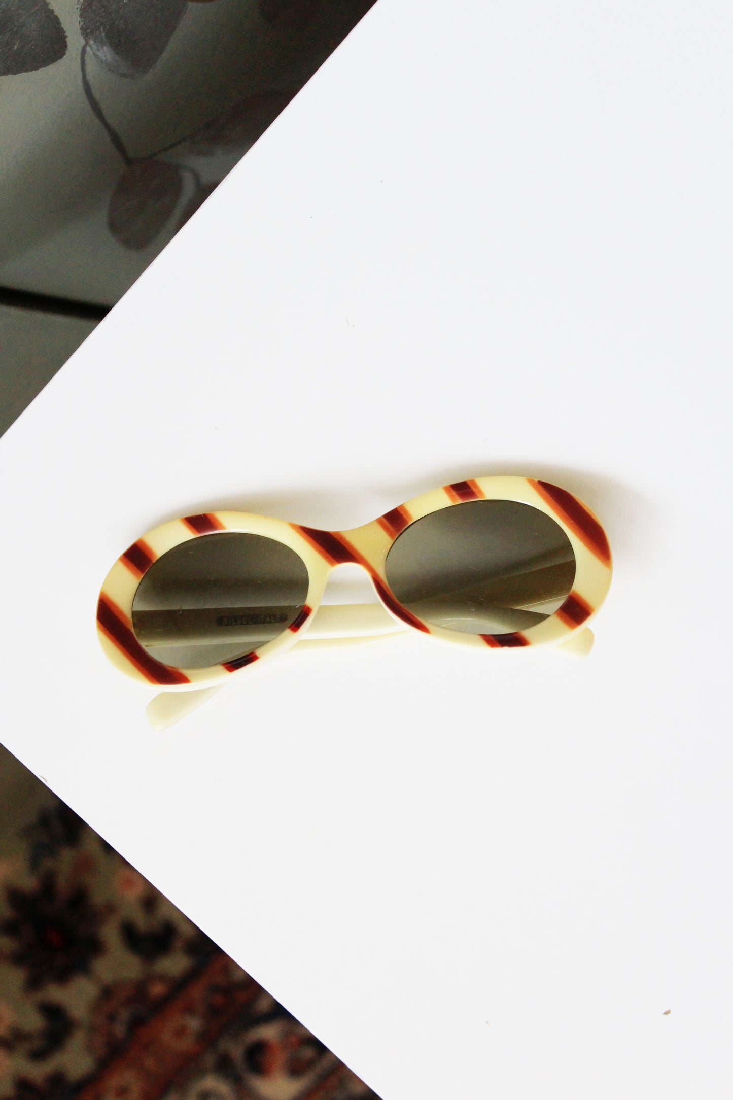 1960s Yellow And Brown Striped Round Sunglasses 