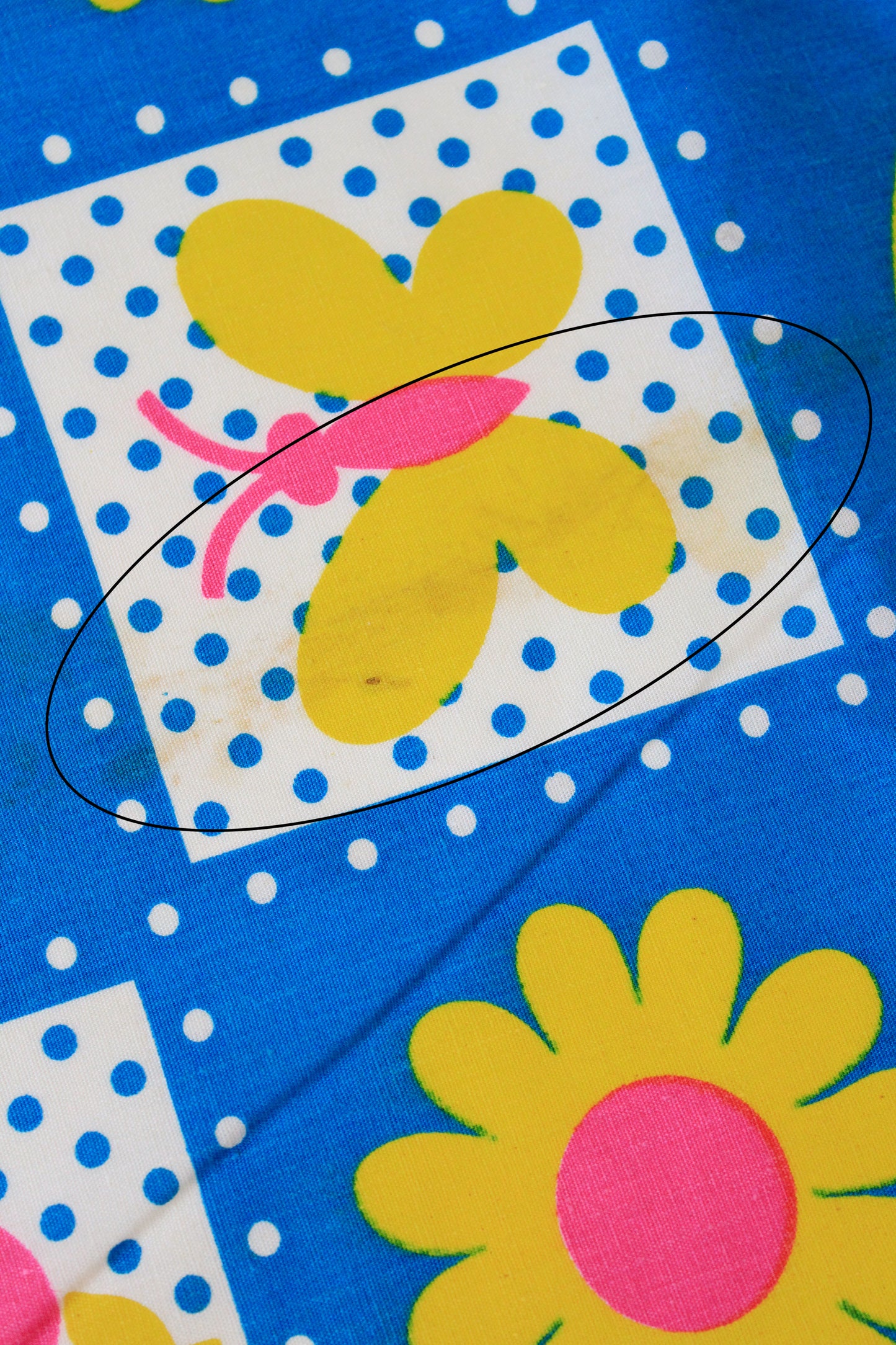 Vintage late 1960s/Early 1970s Neon Floral And Butterfly Checkered Cotton Fabric, 1.5 Yards