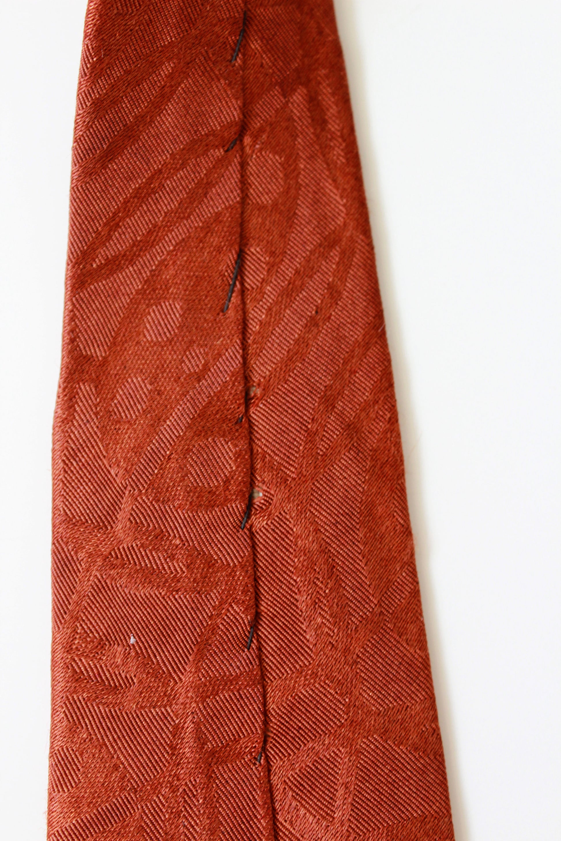 Vintage 1940s Peacock Tie In Brick Orange, Rayon Legath Hand Painted Tie