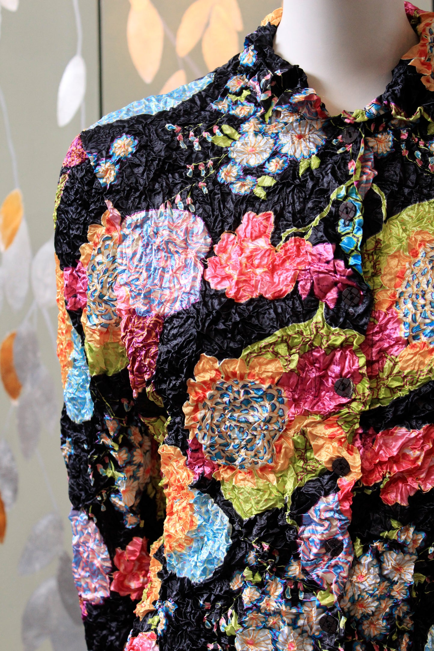 Early 2000s Black And Multicoloured Bubble Shrink Shirt, Medium
