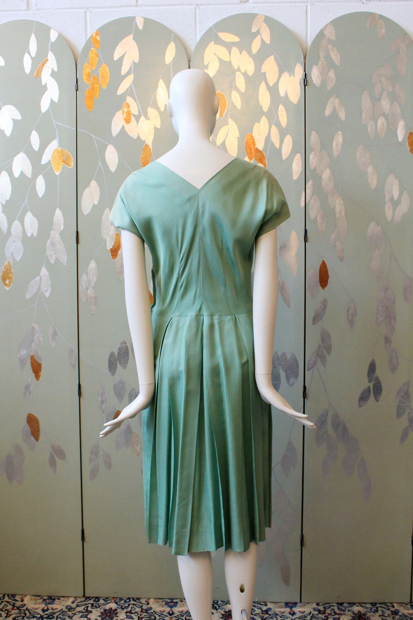 1950s Seafoam Green Short Sleeve Fit And Flare Dress, Small