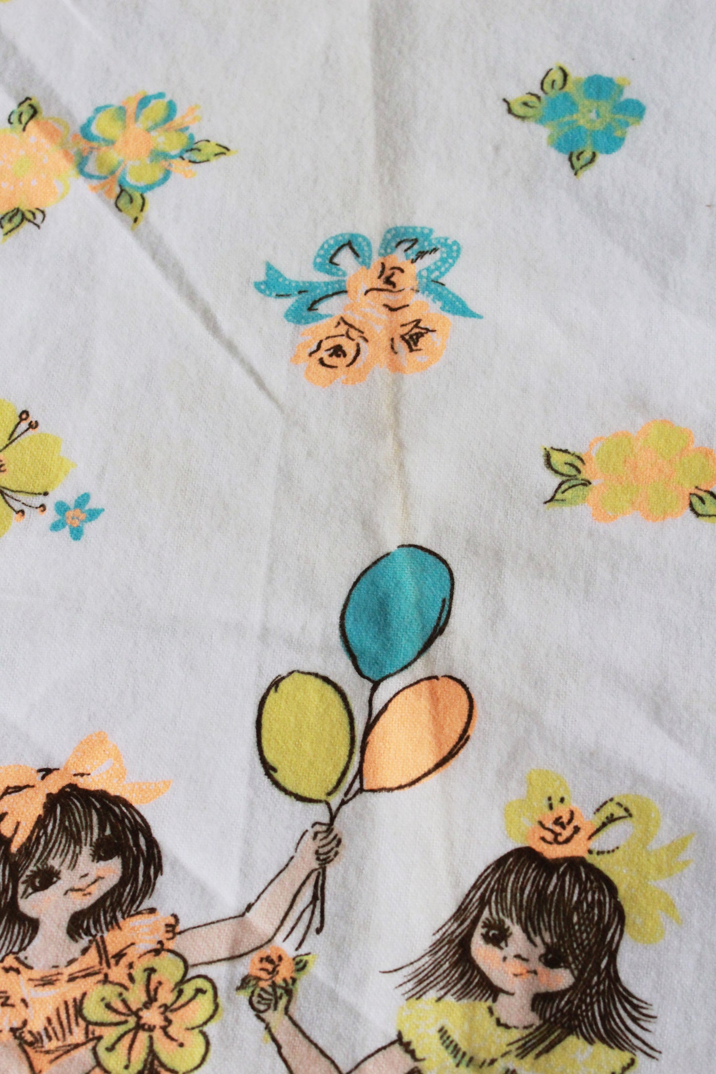 Vintage 1970s Neon Flower Girls Border Print, 3.6 Yards