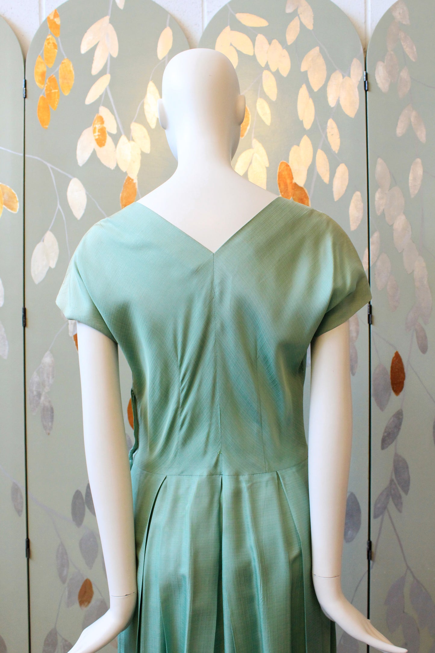1950s Seafoam Green Short Sleeve Fit And Flare Dress, Small
