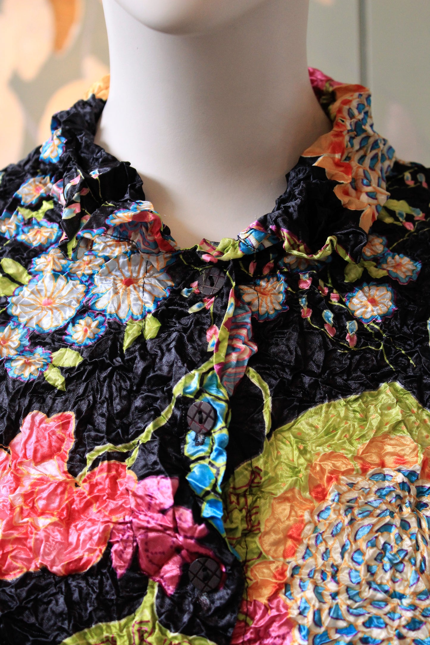 Early 2000s Black And Multicoloured Bubble Shrink Shirt, Medium