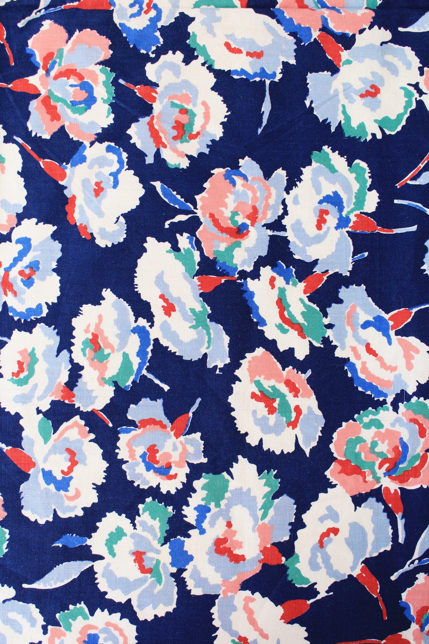 1940s Blue And White multicoloured Floral Cotton Fabric, 2.2 Yards
