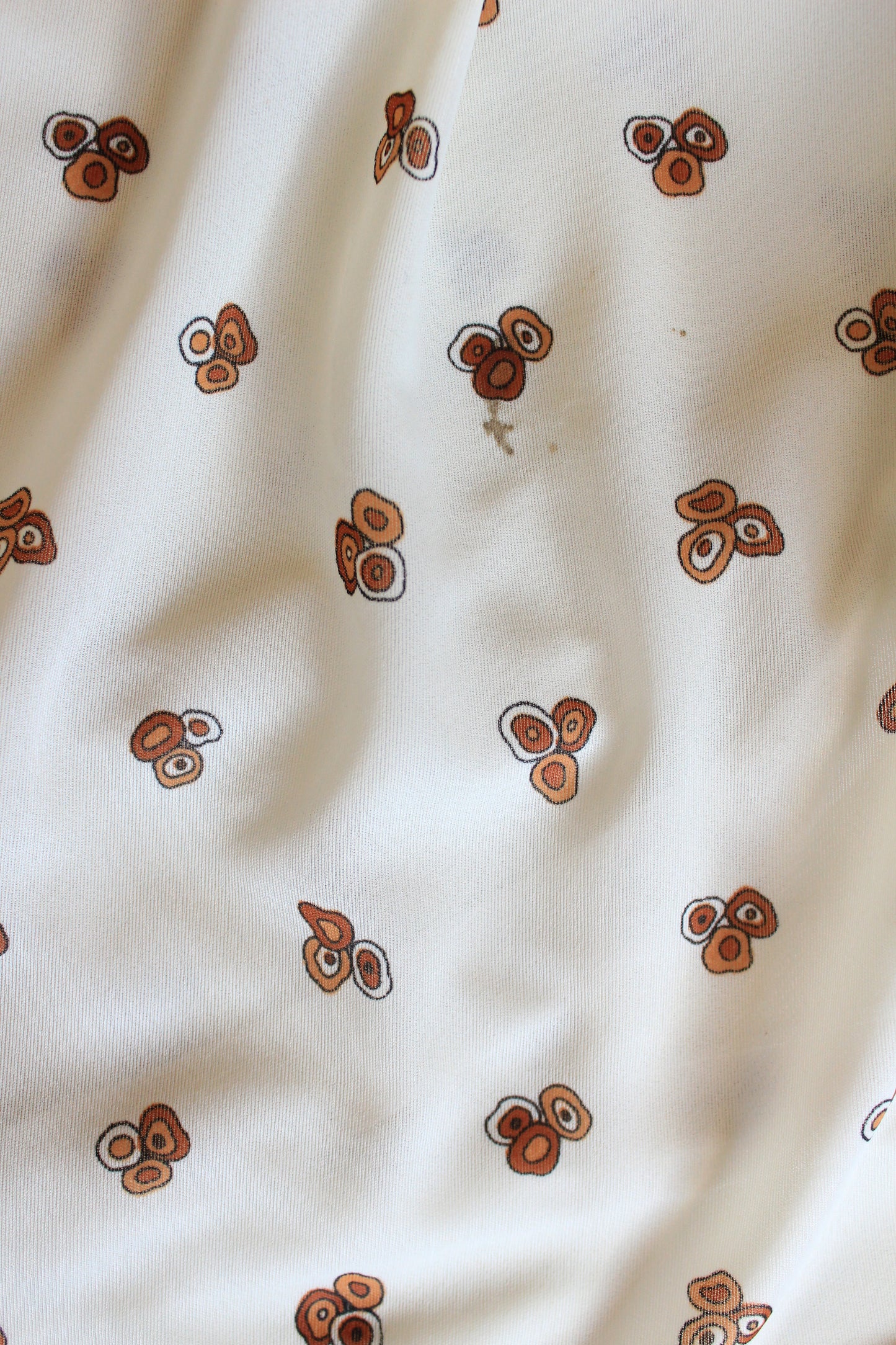 Early 1980s Cream Long Sleeve Pleated Dress With Brown Circle Details And Matching Belt, Small