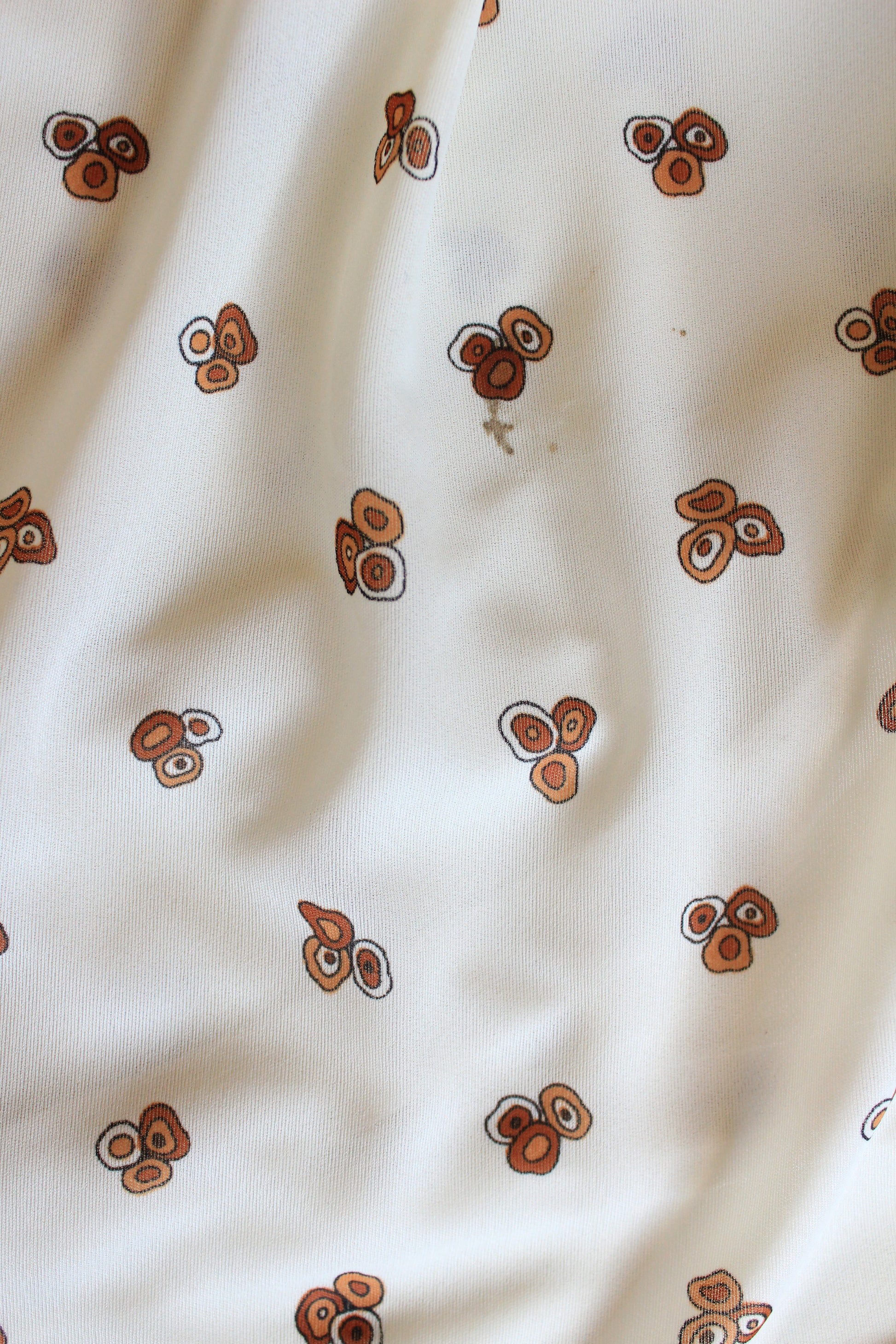 Early 1980s Cream Long Sleeve Pleated Dress With Brown Circle Details And Matching Belt, Small