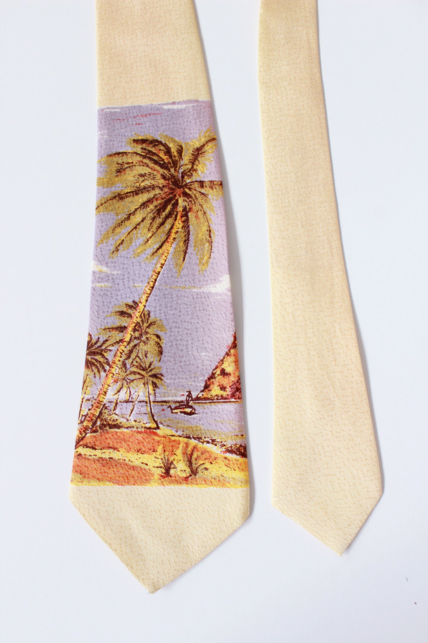 Vintage 1960s Yellow Palm Tree Silk Tie, Scenic Beauties