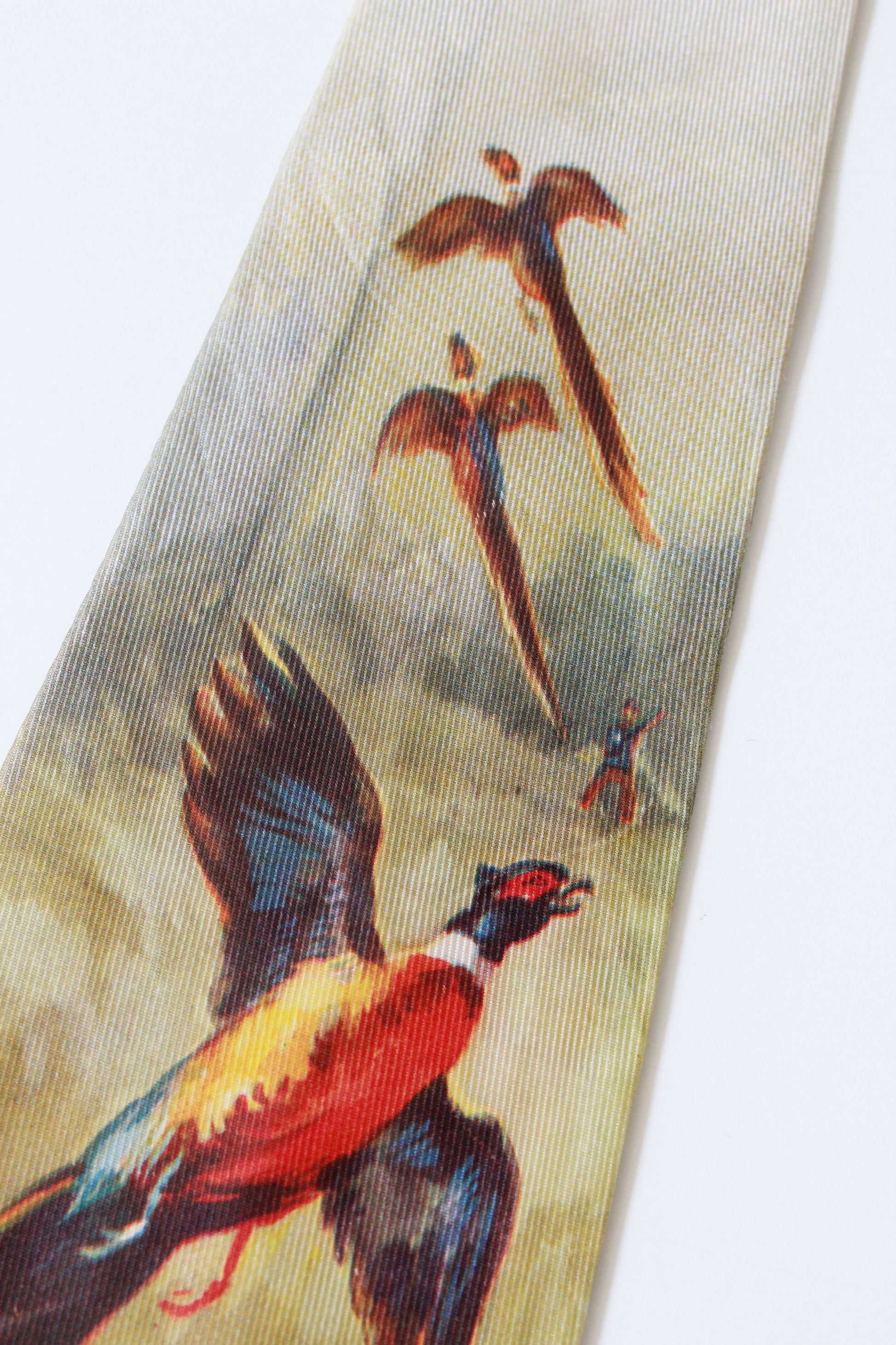 Vintage 1950s Photo Print Rayon Tie With Dog And Pheasant, Mid Century 