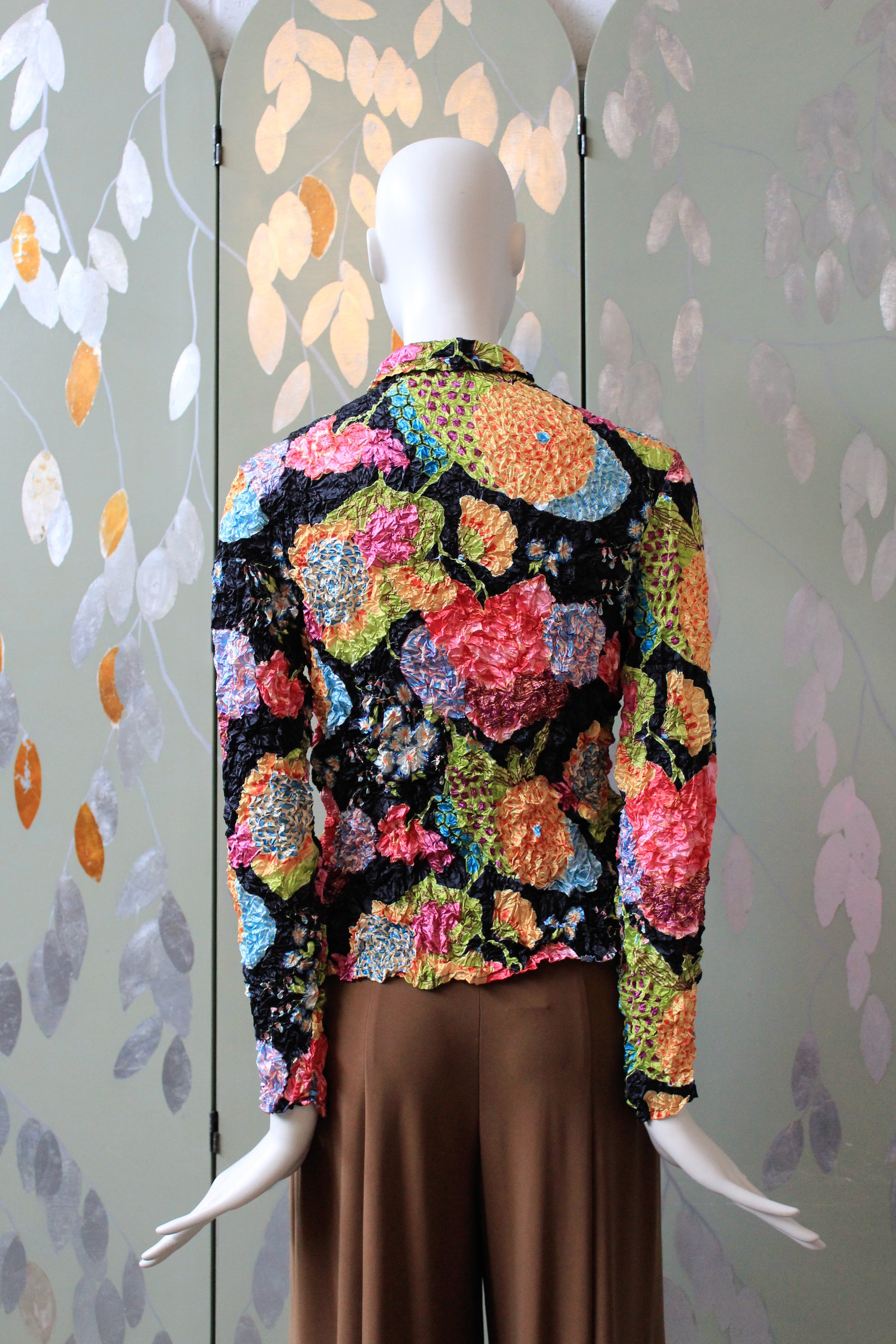 Early 2000s Black And Multicoloured Bubble Shrink Shirt, Medium