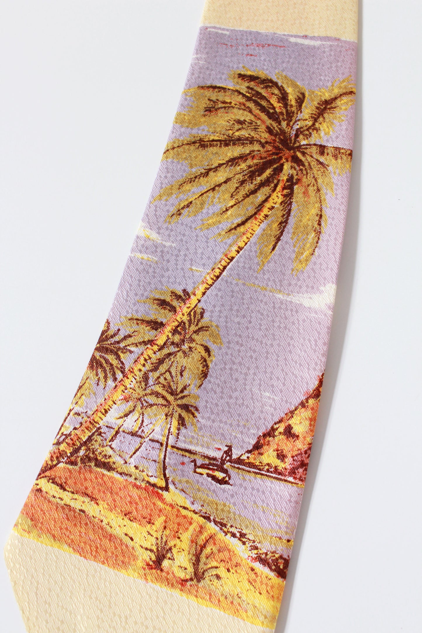 Vintage 1960s Yellow Palm Tree Silk Tie, Scenic Beauties