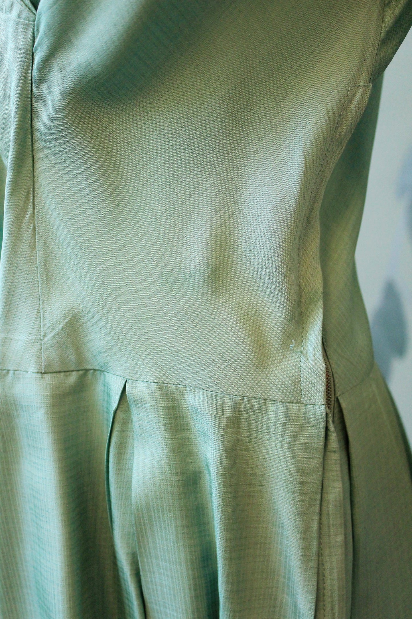 1950s Seafoam Green Short Sleeve Fit And Flare Dress, Small